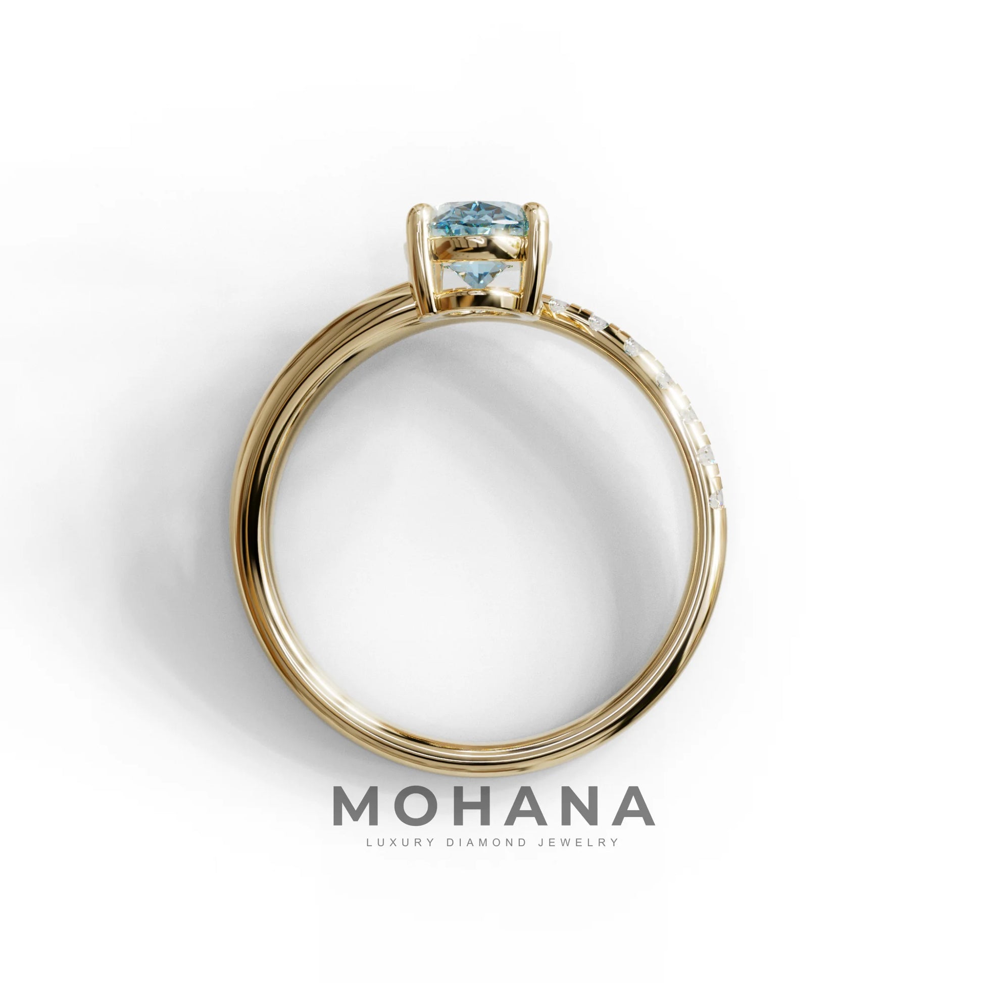 1.5 Carat S-Curve Blue Oval Diamond Pave-set Diamond Ring - Bypass