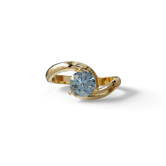 1.5 Carat Blue Round Cut Solitaire Lab Diamond Ring - Tauras - 10K Solid Gold / Yellow Gold