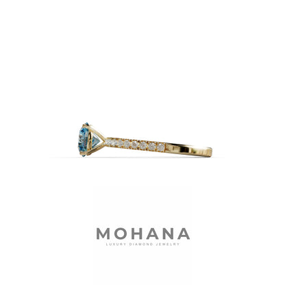 1.5 Carat Blue Round Lab Diamond Ring - Classic Pave Set Ring