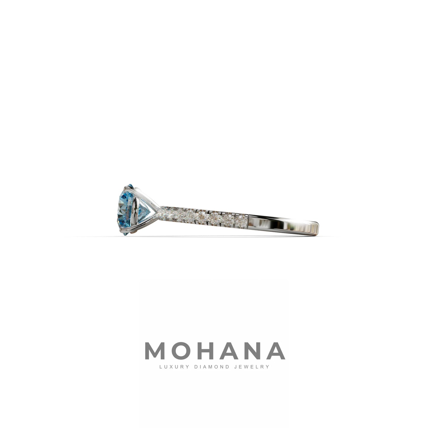 1.5 Carat Blue Round Lab Diamond Ring - Classic Pave Set Ring