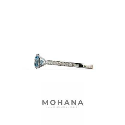 1.5 Carat Blue Round Lab Diamond Ring - Classic Pave Set Ring