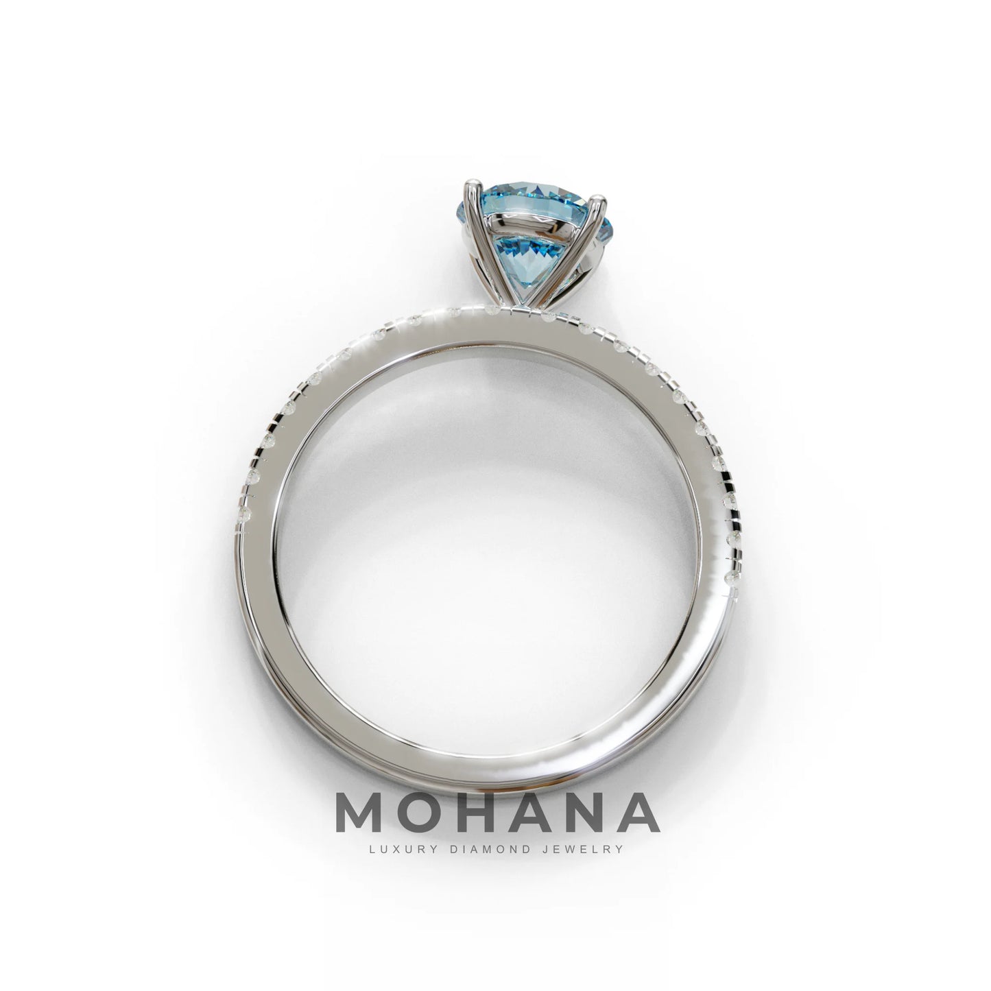 1.5 Carat Blue Round Lab Diamond Ring - Classic Pave Set Ring