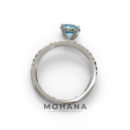 1.5 Carat Blue Round Lab Diamond Ring - Classic Pave Set Ring