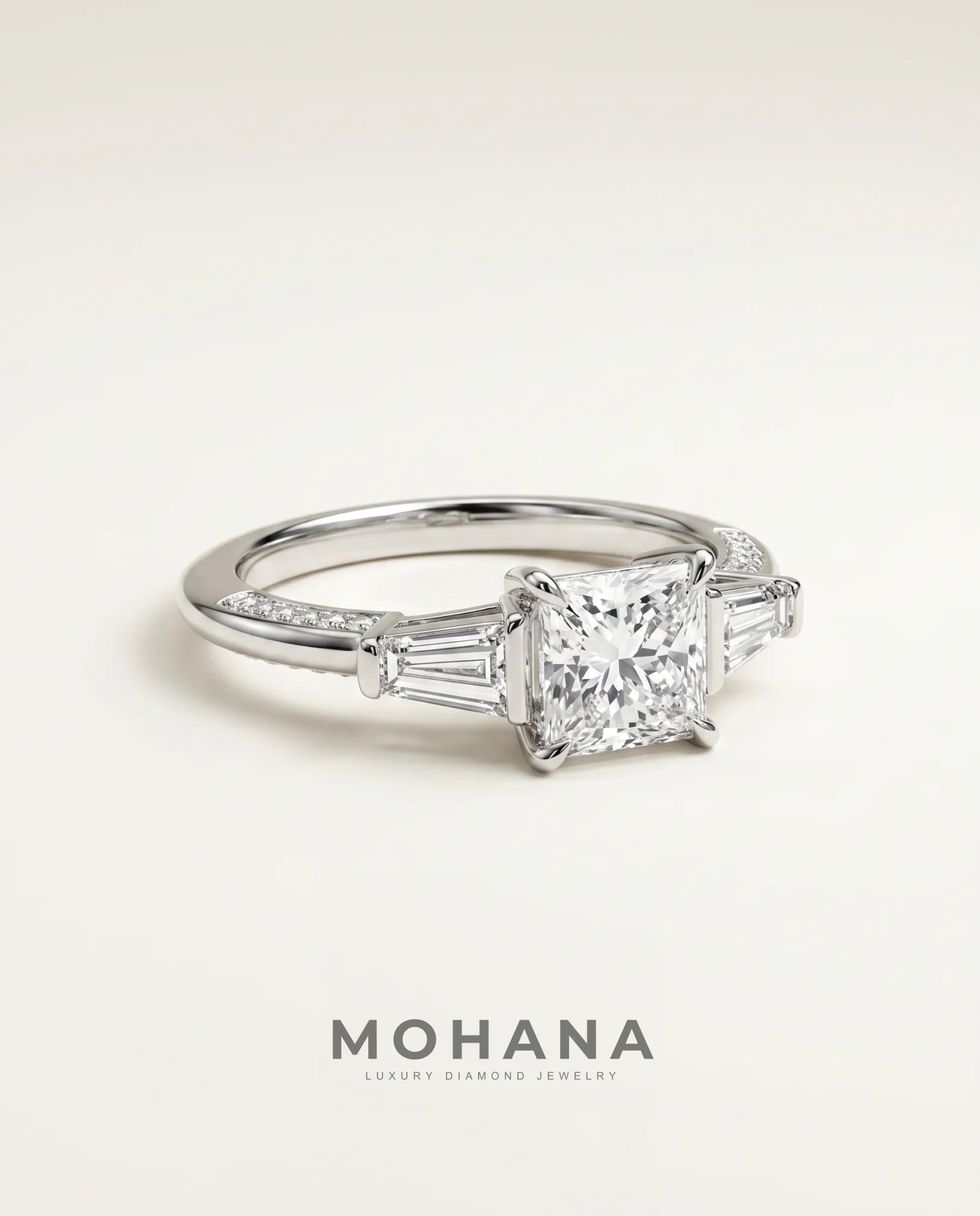 Ready to Ship 1.5 Carat Colorless Princess Cut Three-Stone White Gold Diamond Ring — view 1
