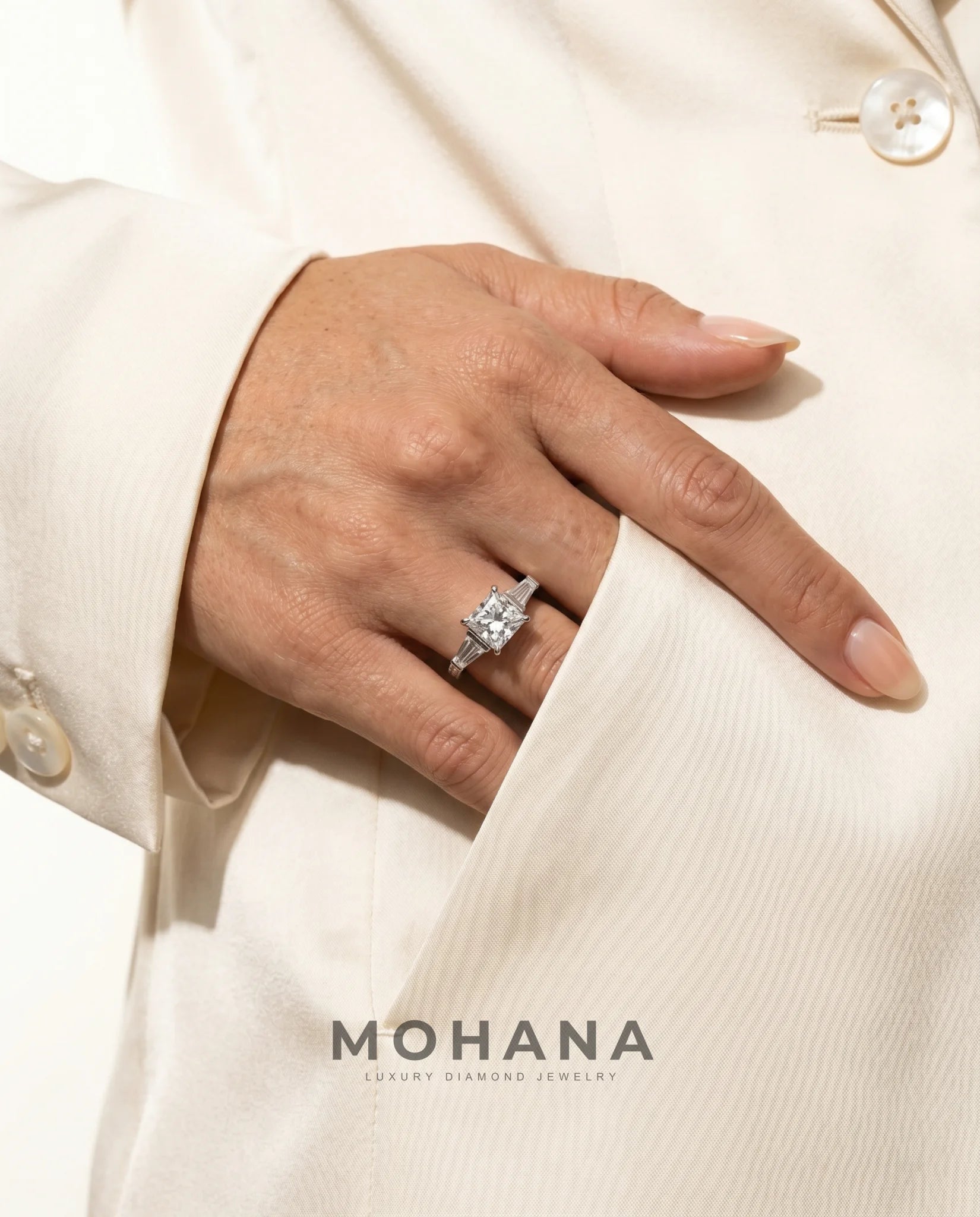 Ready to Ship 1.5 Carat Colorless Princess Cut Three-Stone White Gold Diamond Ring — view 12