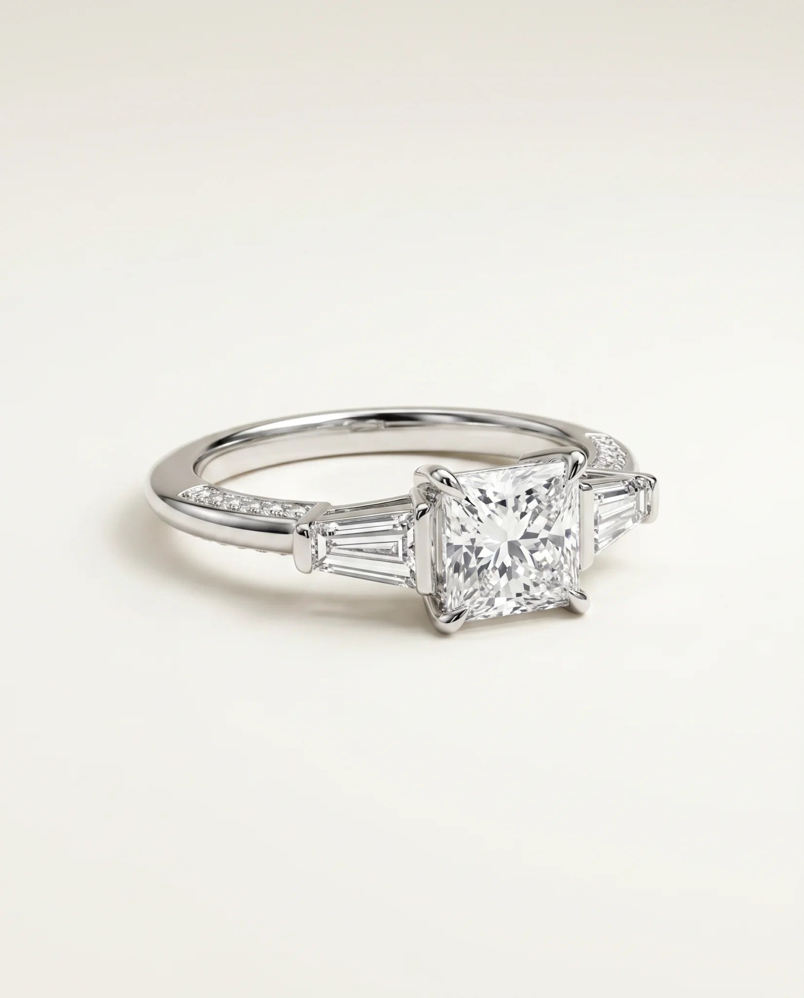 Ready to Ship 1.5 Carat Colorless Princess Cut Three-Stone White Gold Diamond Ring — view 1