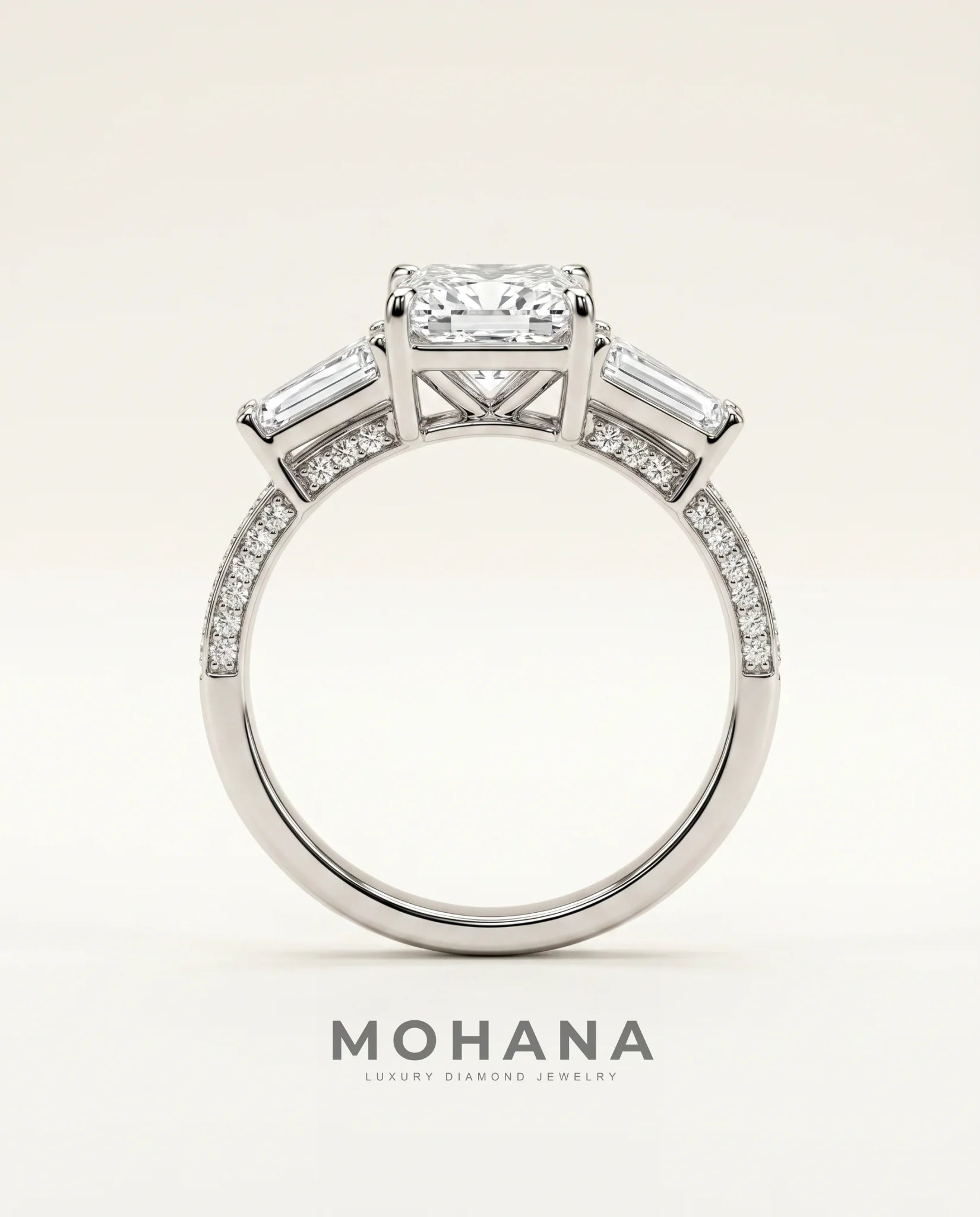 Ready to Ship 1.5 Carat Colorless Princess Cut Three-Stone White Gold Diamond Ring — view 3
