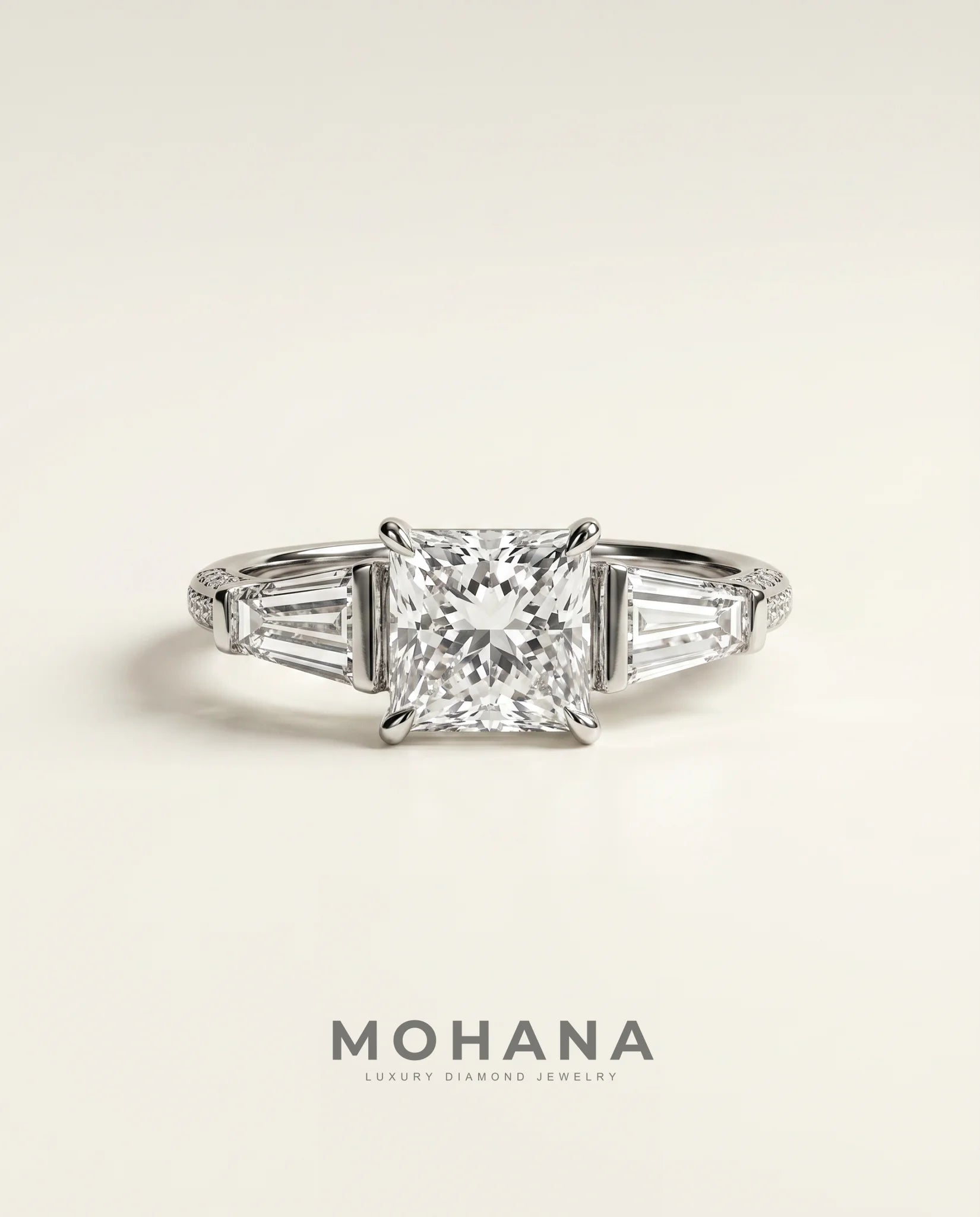 Ready to Ship 1.5 Carat Colorless Princess Cut Three-Stone White Gold Diamond Ring — view 2