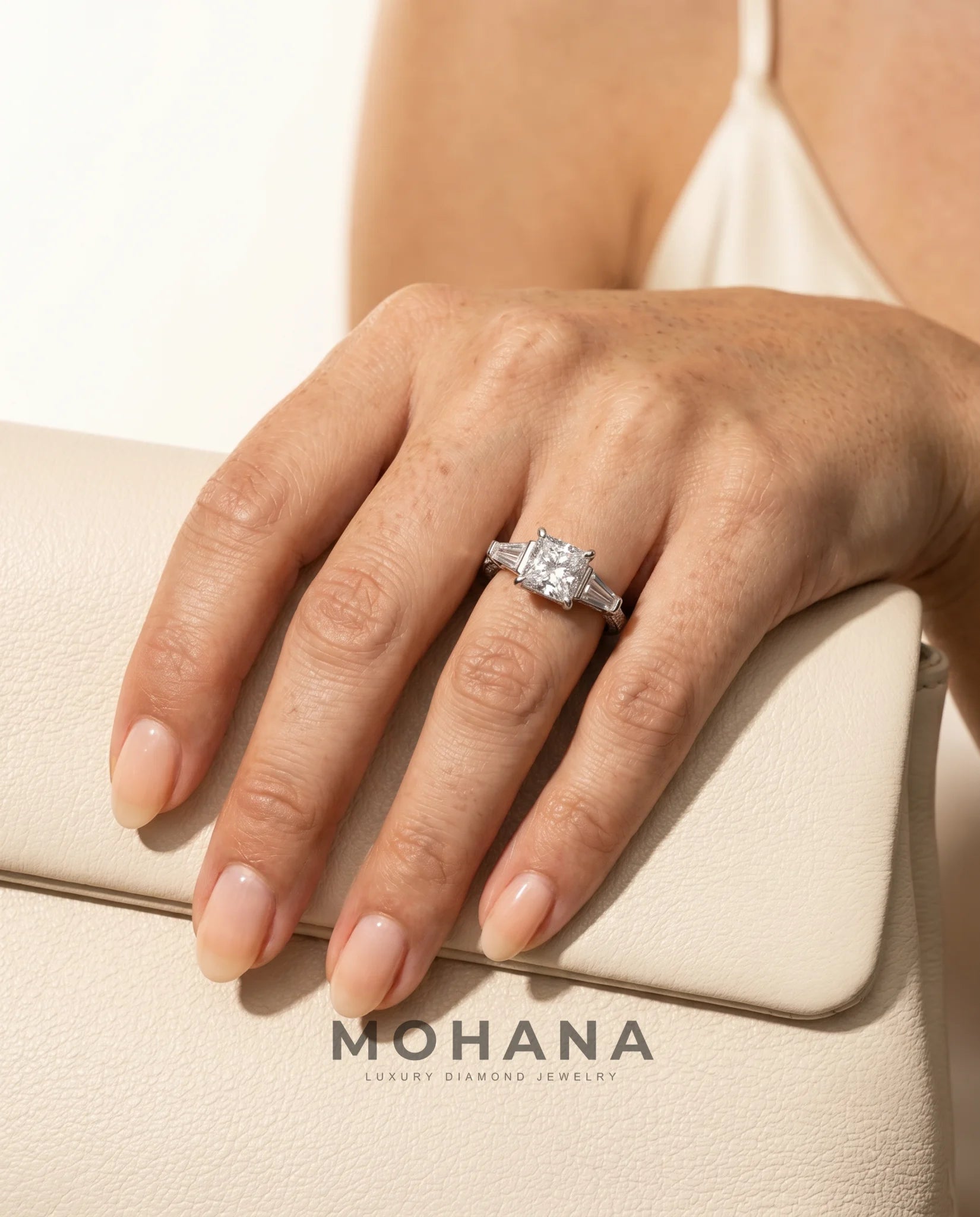Ready to Ship 1.5 Carat Colorless Princess Cut Three-Stone White Gold Diamond Ring — view 14