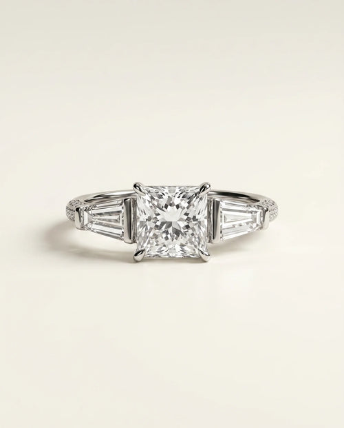 Ready to Ship 1.5 Carat Colorless Princess Cut Three-Stone White Gold Diamond Ring — view 2