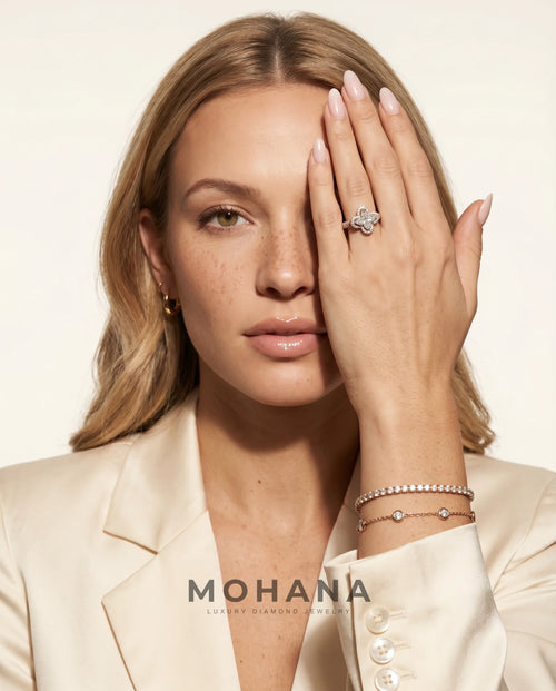 Ready to Ship 1.5 Carat Colorless Marquise Flower Halo Two-Tone Rose and White Gold Diamond Ring — view 13