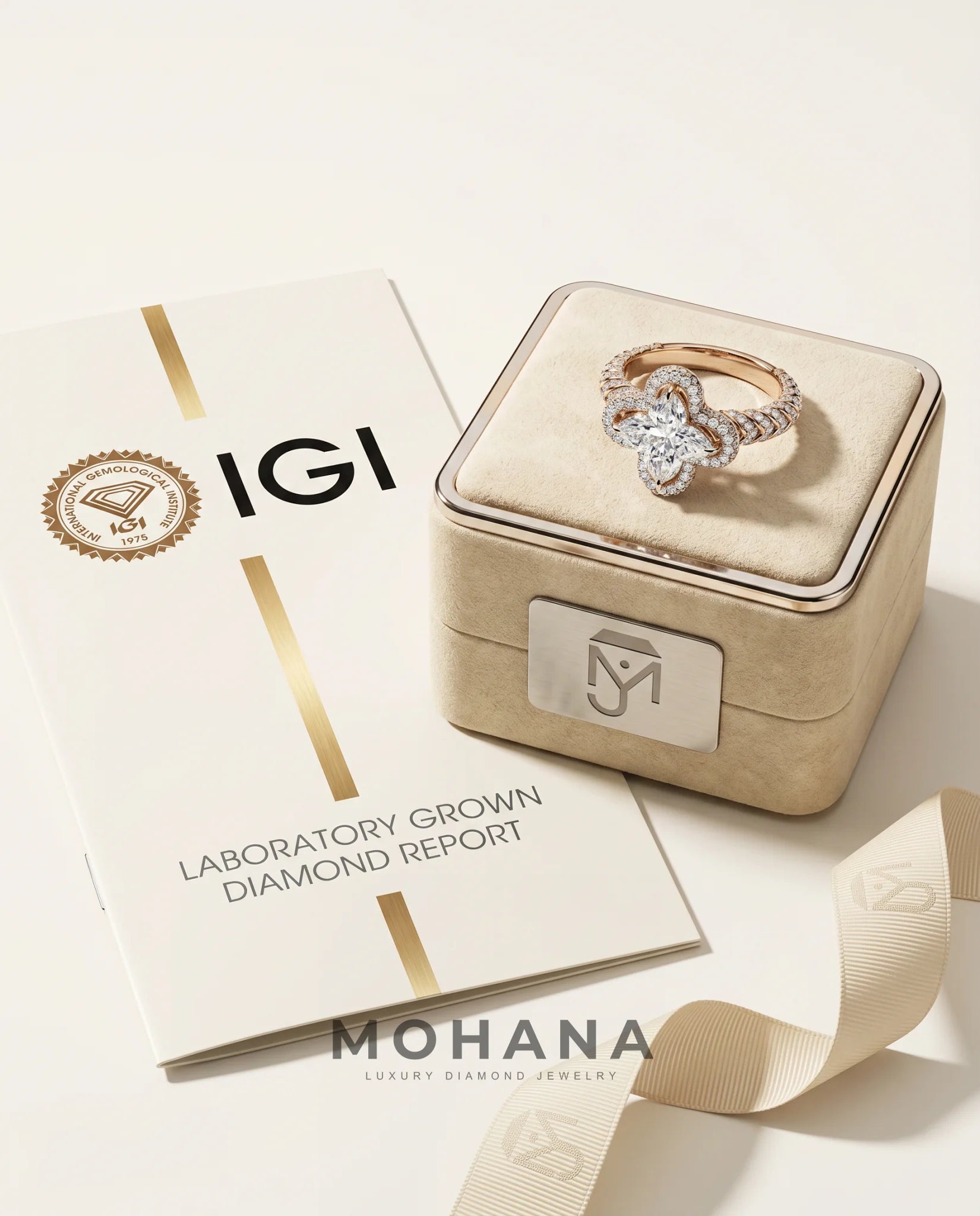 Ready to Ship 1.5 Carat Colorless Marquise Flower Halo Two-Tone Rose and White Gold Diamond Ring — view 6