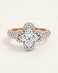 Ready to Ship 1.5 Carat Colorless Marquise Flower Halo Two-Tone Rose and White Gold Diamond Ring — view 1
