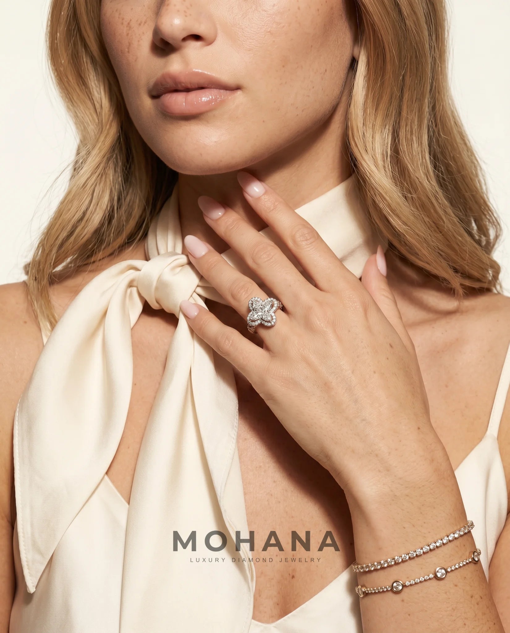 Ready to Ship 1.5 Carat Colorless Marquise Flower Halo Two-Tone Rose and White Gold Diamond Ring — view 14