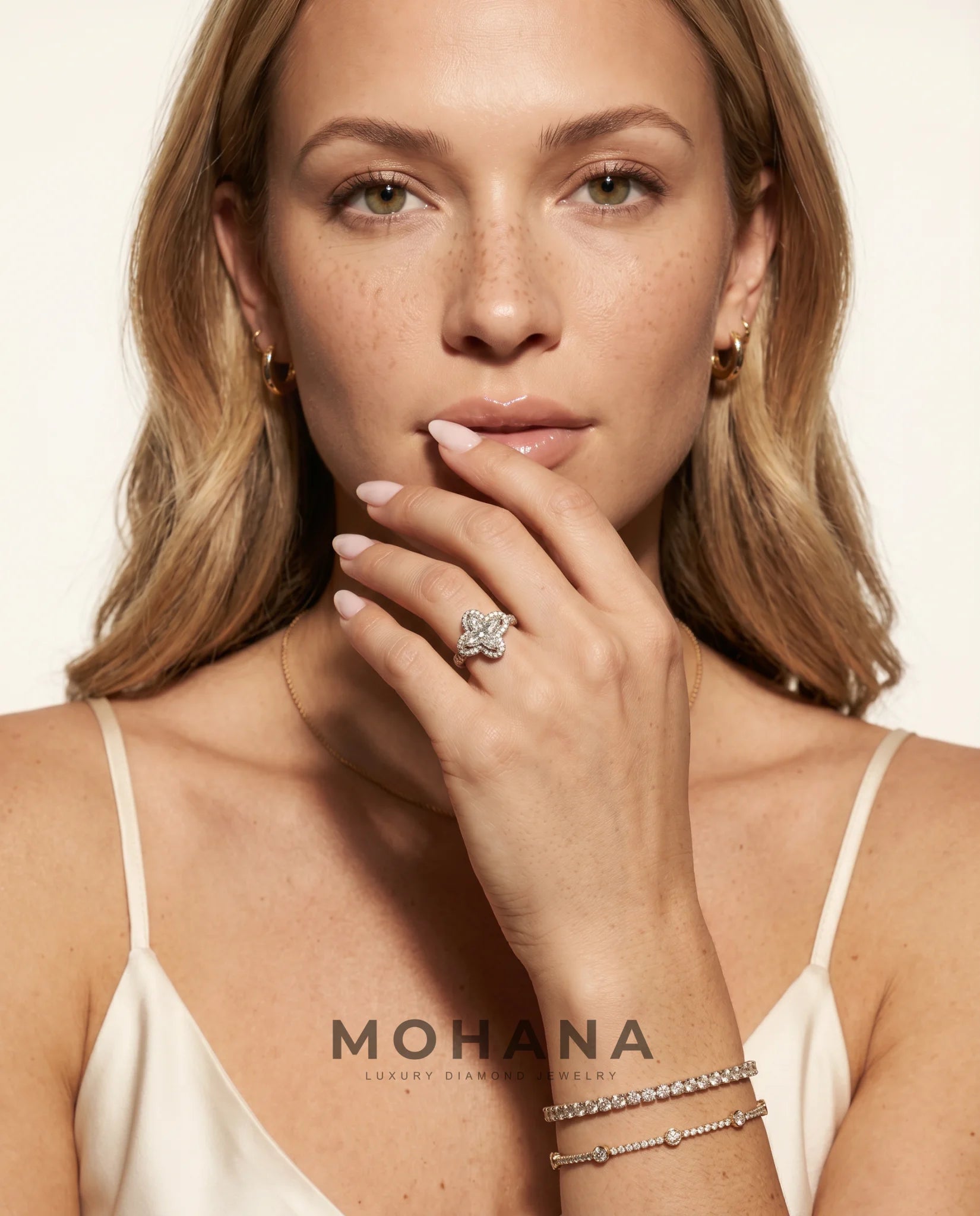 Ready to Ship 1.5 Carat Colorless Marquise Flower Halo Two-Tone Rose and White Gold Diamond Ring — view 12