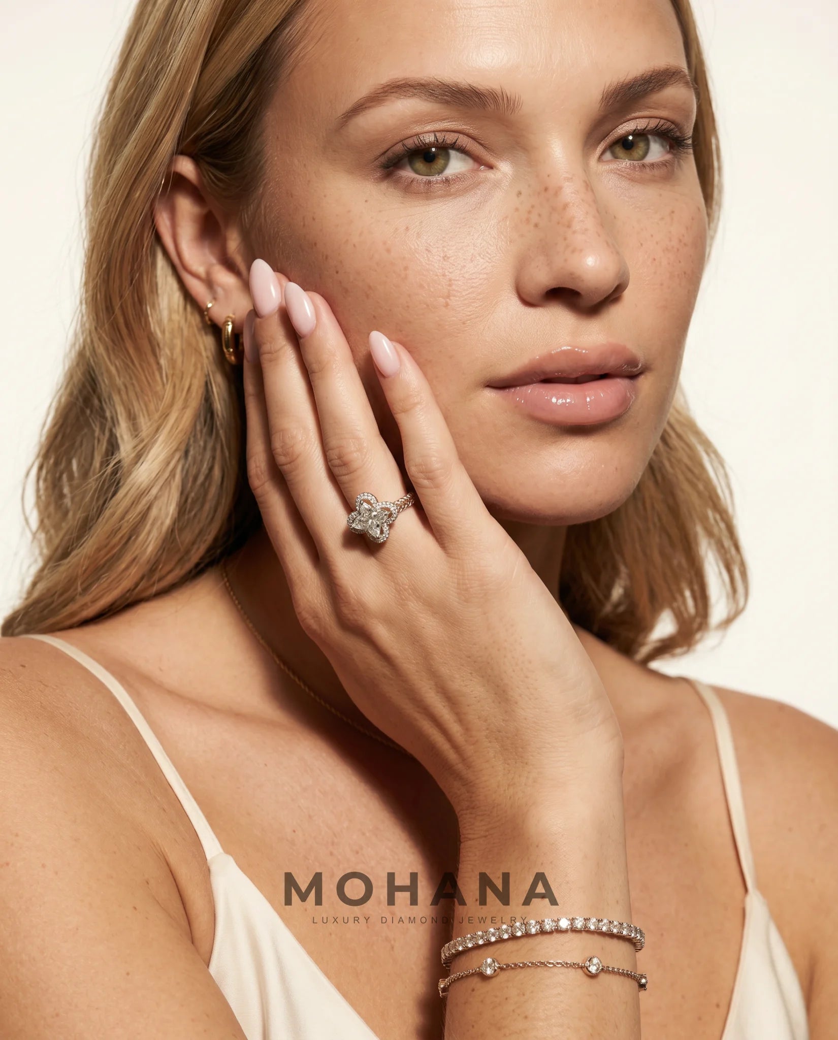 Ready to Ship 1.5 Carat Colorless Marquise Flower Halo Two-Tone Rose and White Gold Diamond Ring — view 10