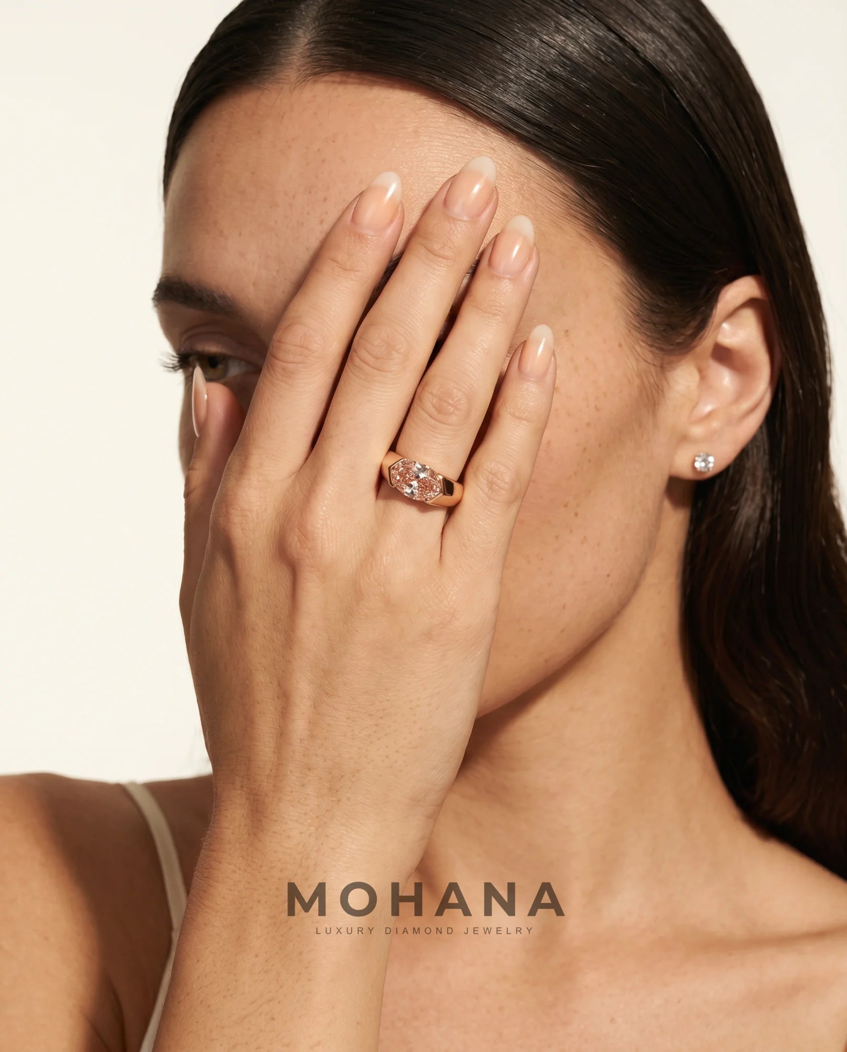 Ready to Ship 1.5 Carat Fancy Vivid Pink East-West Oval Solitaire Rose Gold Ring — view 6
