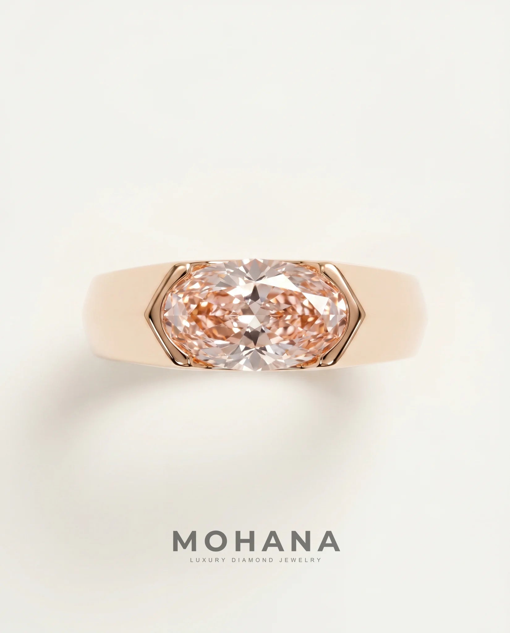 Ready to Ship 1.5 Carat Fancy Vivid Pink East-West Oval Solitaire Rose Gold Ring — view 3