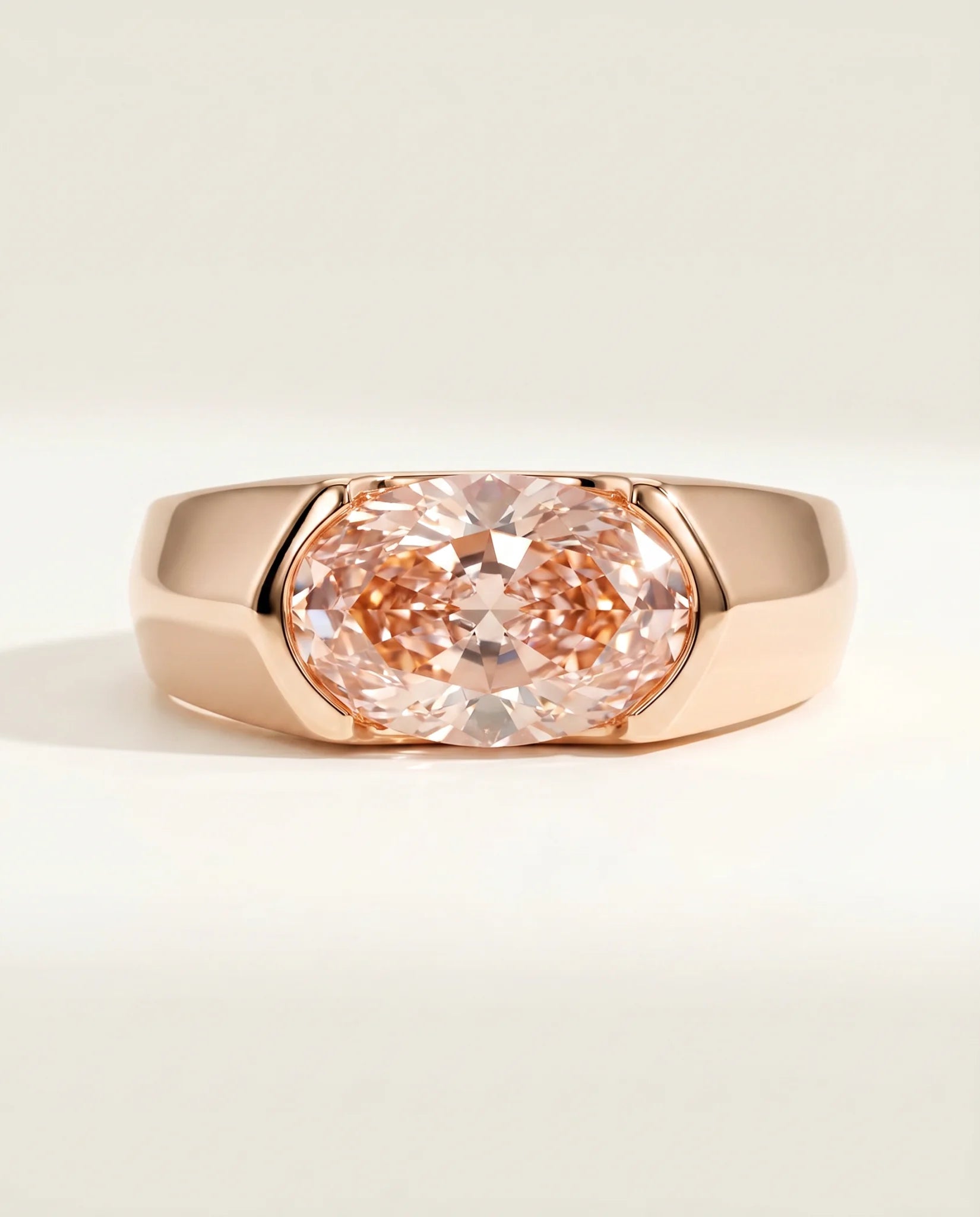 Ready to Ship 1.5 Carat Fancy Vivid Pink East-West Oval Solitaire Rose Gold Ring — view 2
