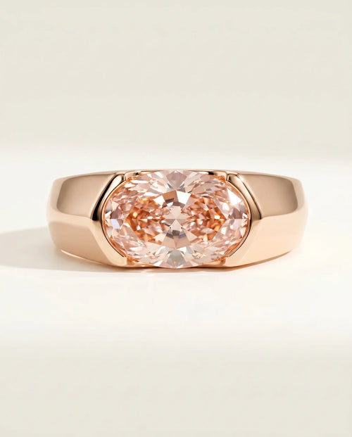 Ready to Ship 1.5 Carat Fancy Vivid Pink East-West Oval Solitaire Rose Gold Ring — view 2