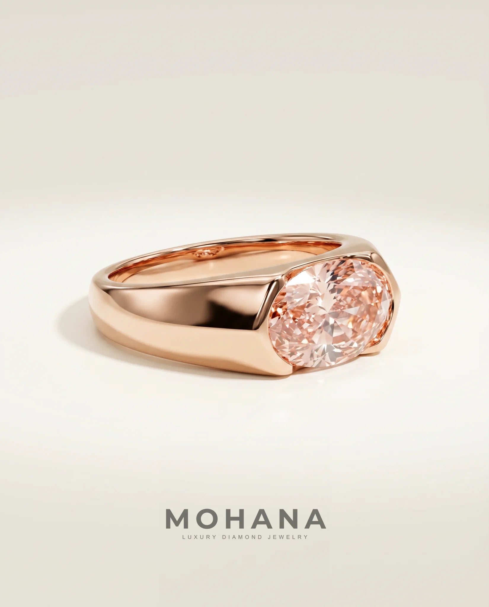 Ready to Ship 1.5 Carat Fancy Vivid Pink East-West Oval Solitaire Rose Gold Ring — view 1