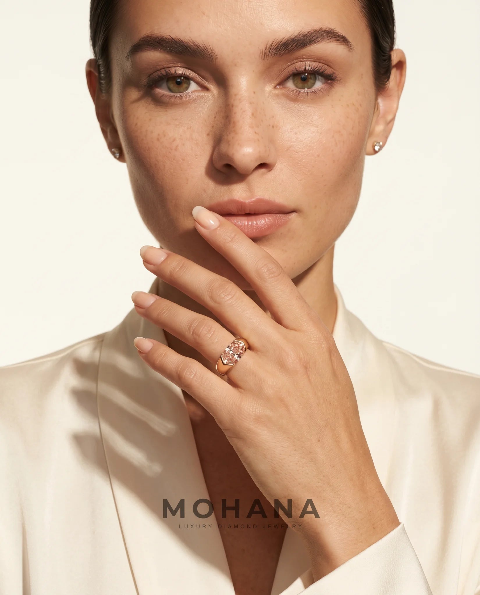 Ready to Ship 1.5 Carat Fancy Vivid Pink East-West Oval Solitaire Rose Gold Ring — view 9