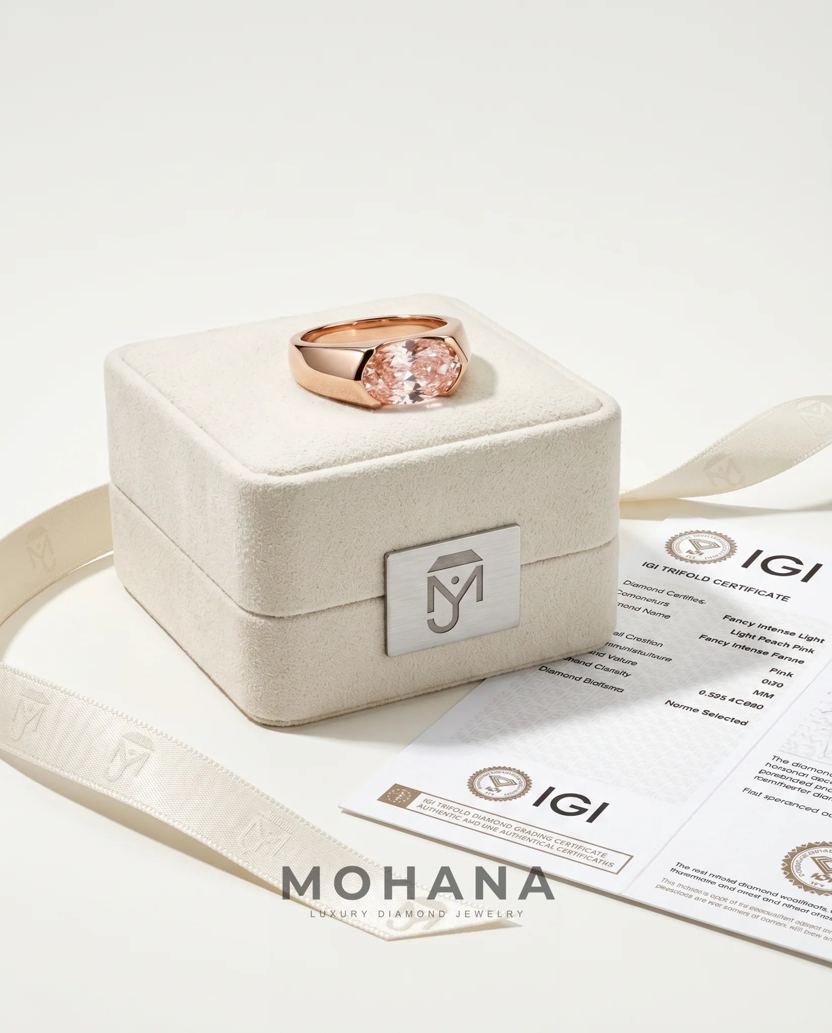 Ready to Ship 1.5 Carat Fancy Vivid Pink East-West Oval Solitaire Rose Gold Ring — view 5