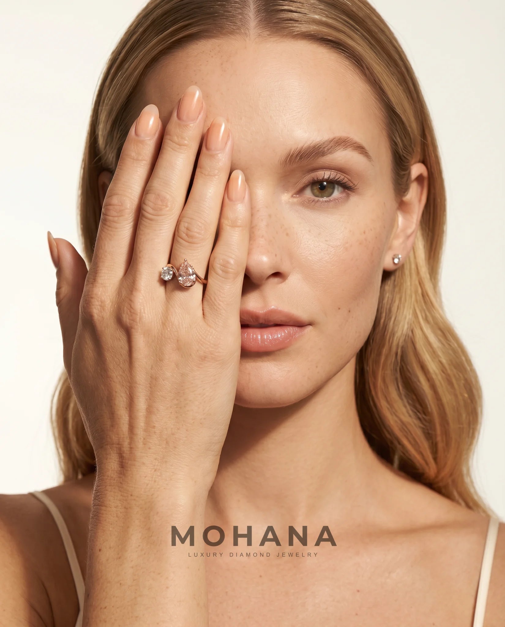 Ready to Ship 1.5 Carat Fancy Vivid Pink Pear Toi et Moi Two-Stone Two-Tone Gold Diamond Ring — view 6