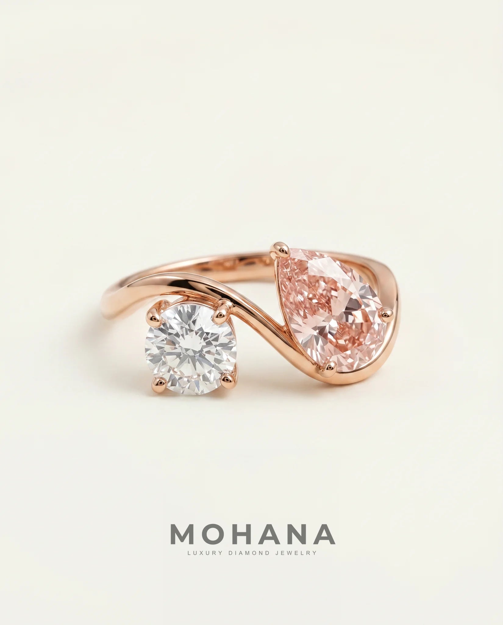 Ready to Ship 1.5 Carat Fancy Vivid Pink Pear Toi et Moi Two-Stone Two-Tone Gold Diamond Ring — view 4