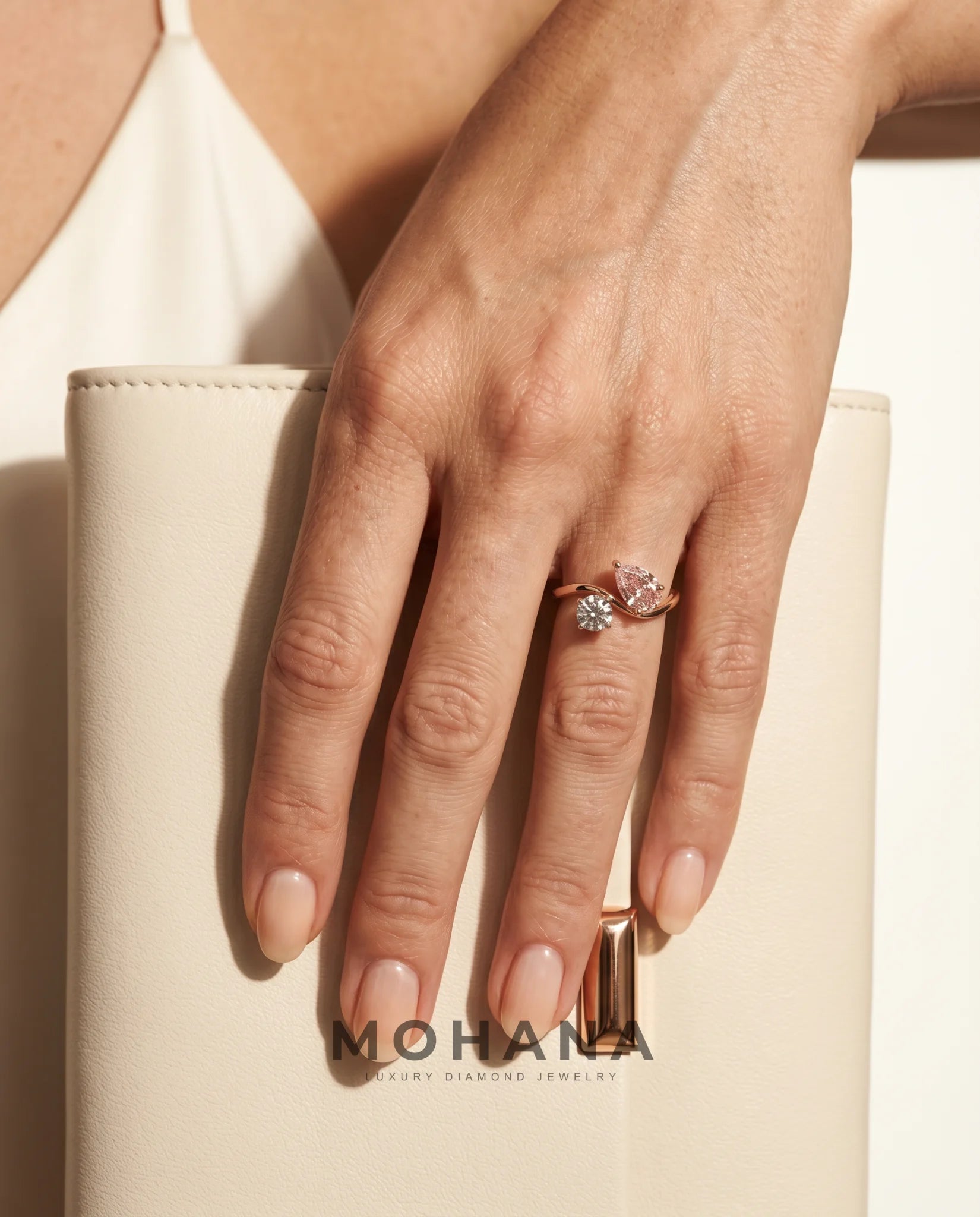 Ready to Ship 1.5 Carat Fancy Vivid Pink Pear Toi et Moi Two-Stone Two-Tone Gold Diamond Ring — view 11