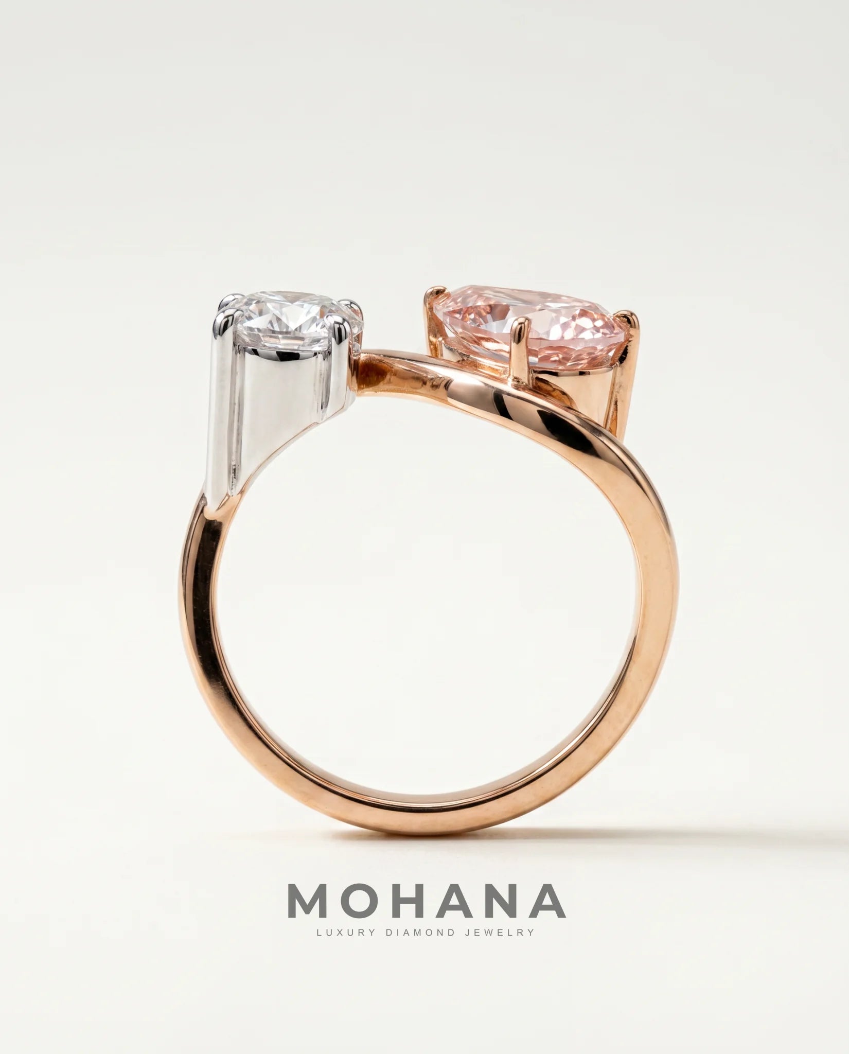 Ready to Ship 1.5 Carat Fancy Vivid Pink Pear Toi et Moi Two-Stone Two-Tone Gold Diamond Ring — view 3