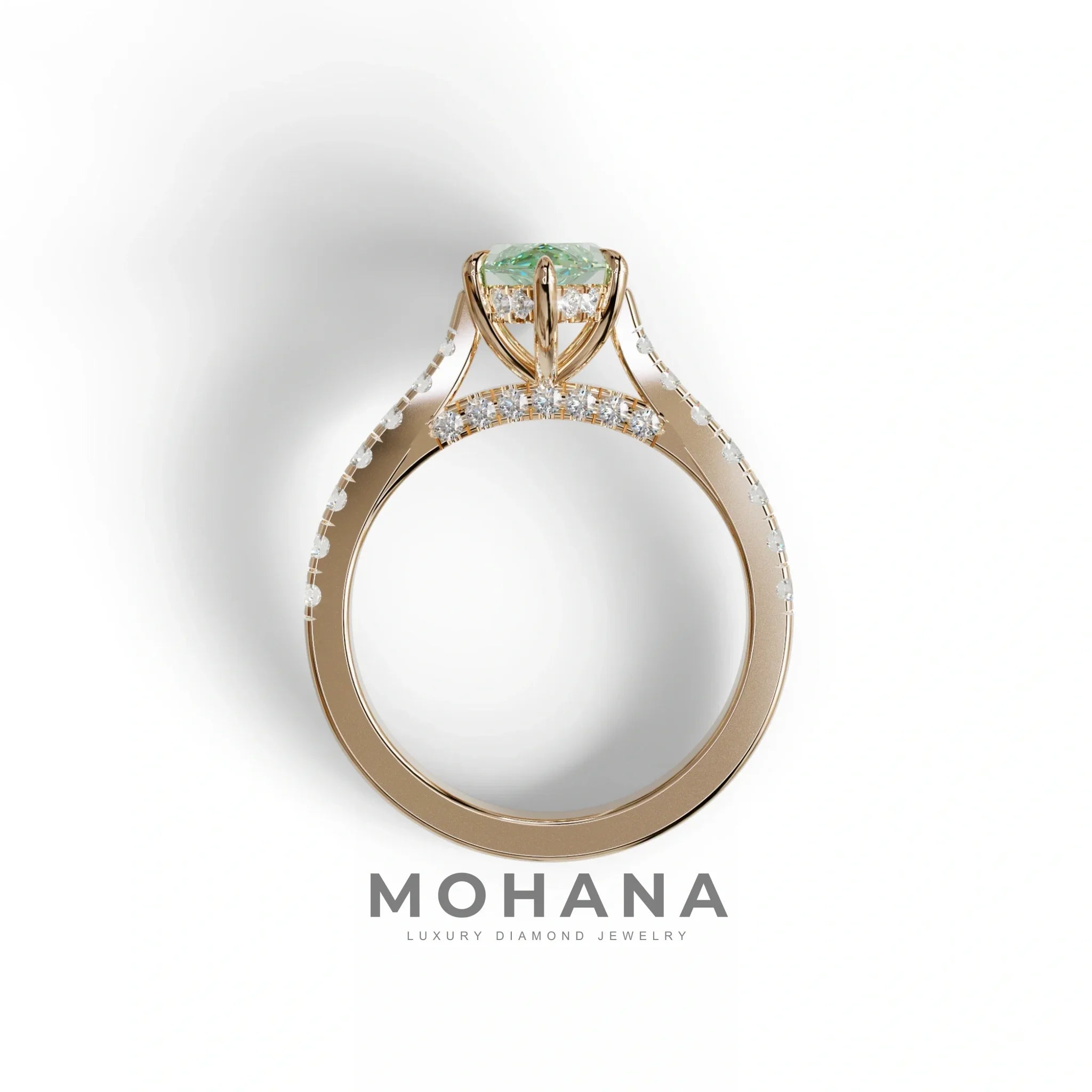 1.5 Carat Green Marquise Cut Lab Diamond Hidden Halo & Pave Ring - Ash