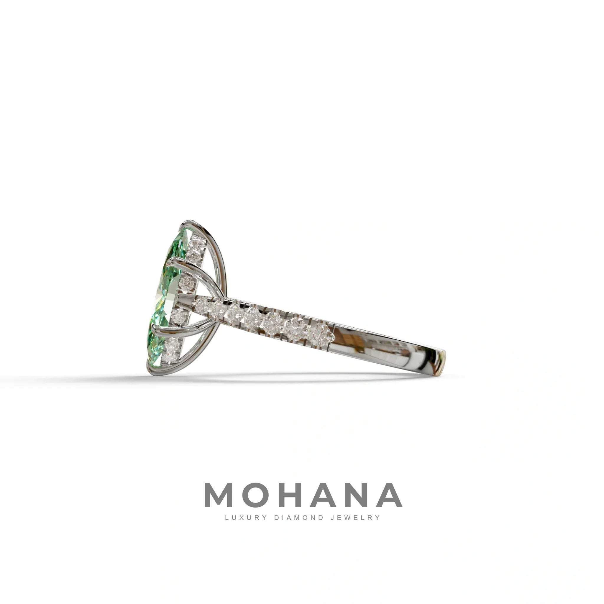 1.5 Carat Green Marquise Cut Lab Diamond Hidden Halo & Pave Ring - Ash