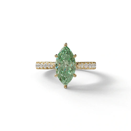 1.5 Carat Green Marquise Cut Lab Diamond Hidden Halo & Pave Ring - Ash - 10K Solid Gold / Yellow Gold