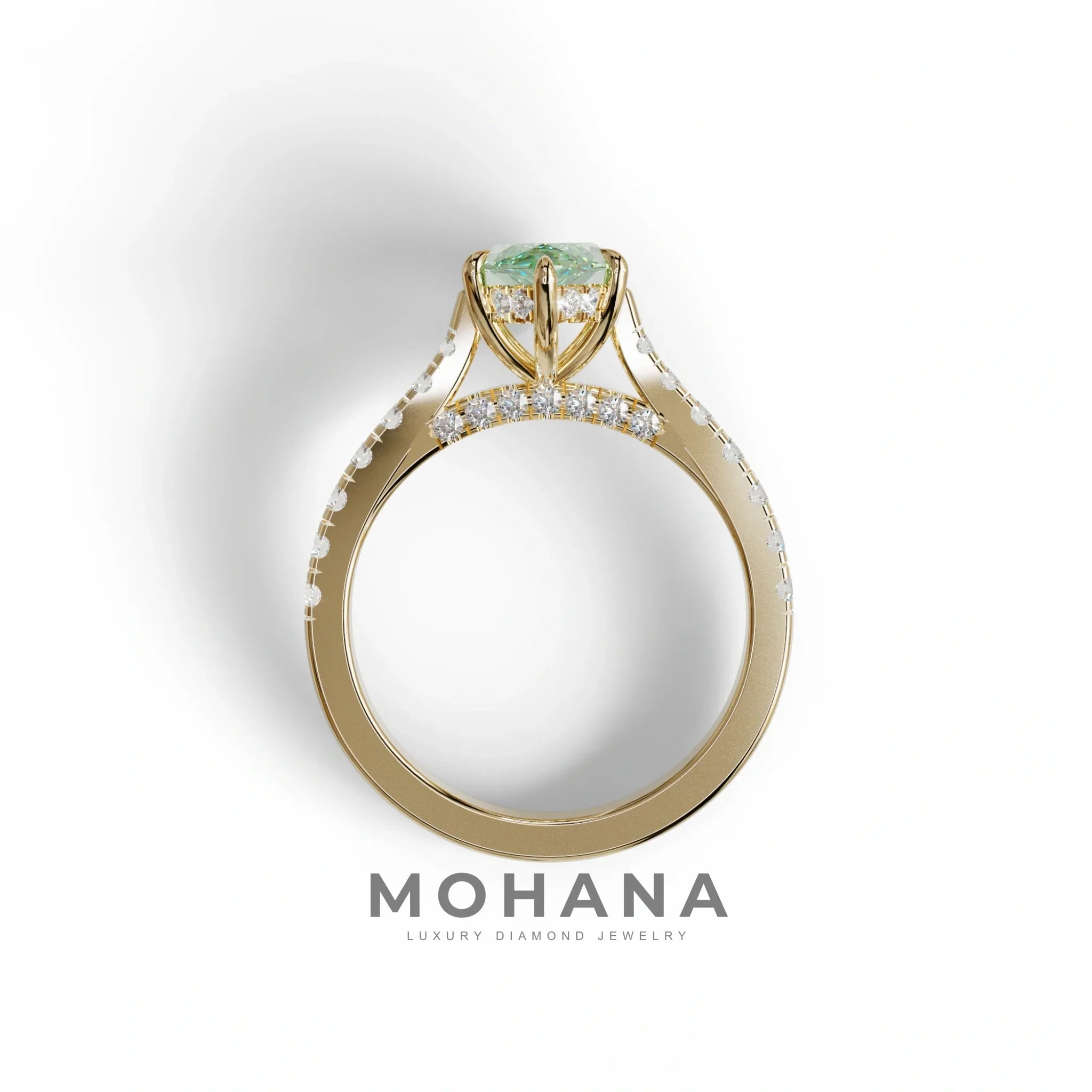 1.5 Carat Green Marquise Cut Lab Diamond Hidden Halo & Pave Ring - Ash