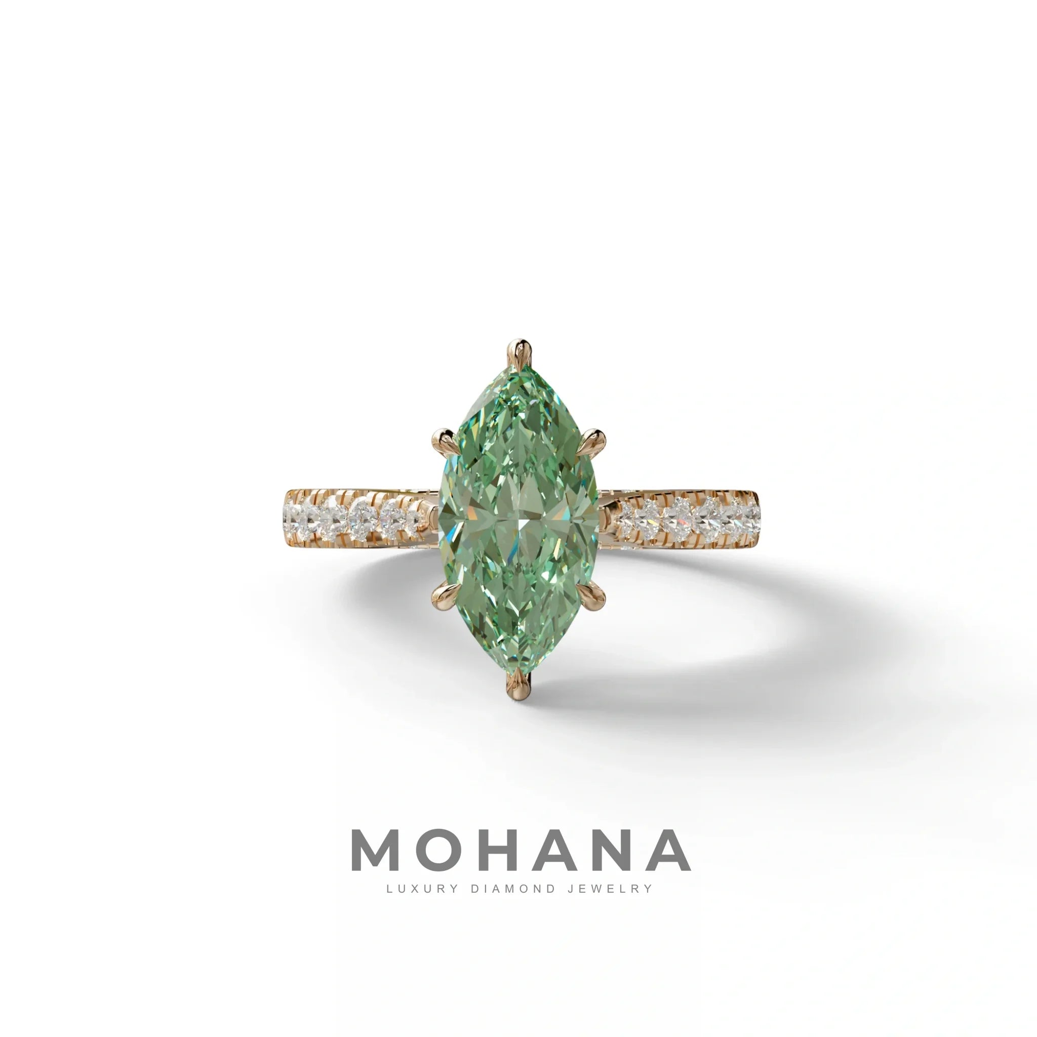 1.5 Carat Green Marquise Cut Lab Diamond Hidden Halo & Pave Ring - Ash - 10K Solid Gold / Rose Gold