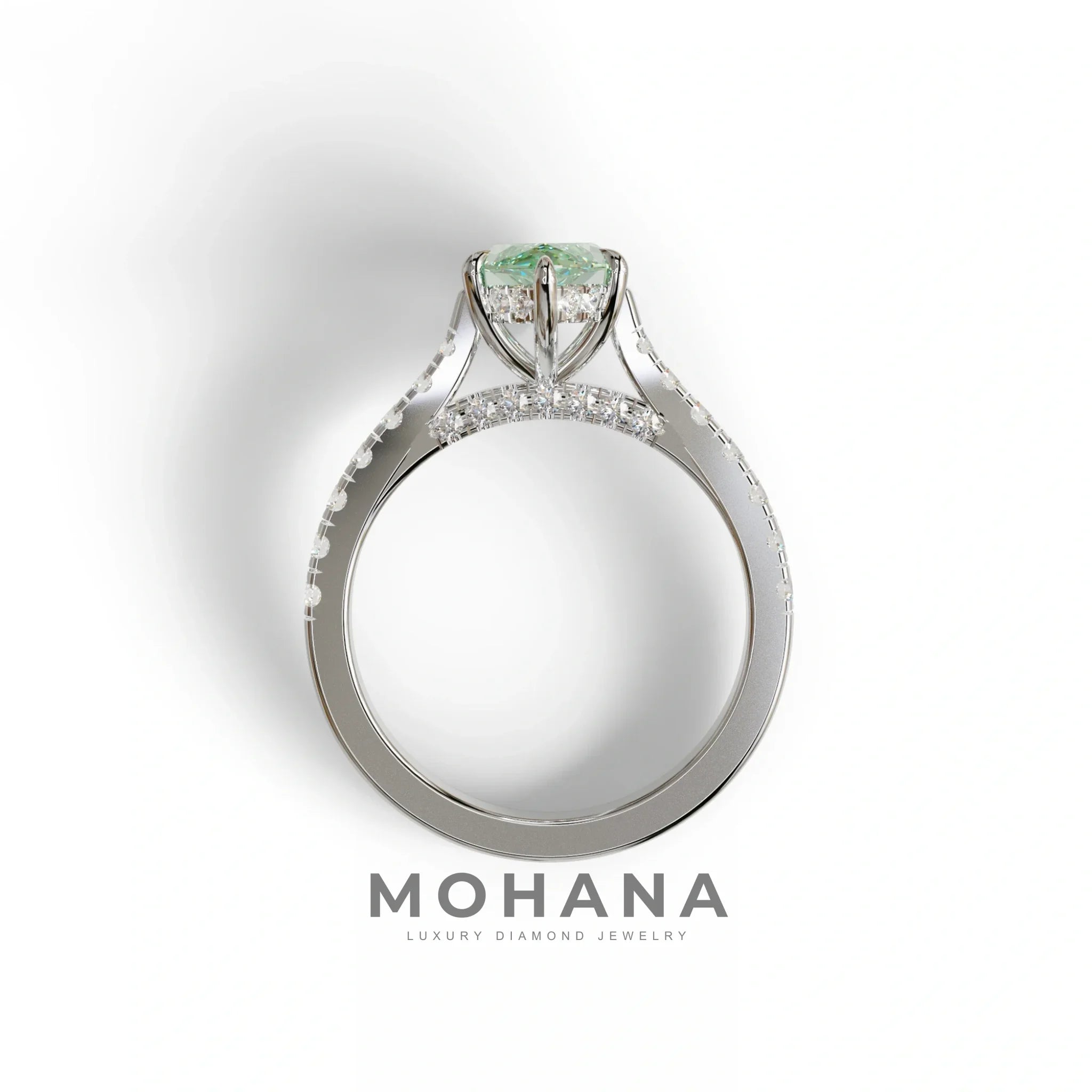 1.5 Carat Green Marquise Cut Lab Diamond Hidden Halo & Pave Ring - Ash