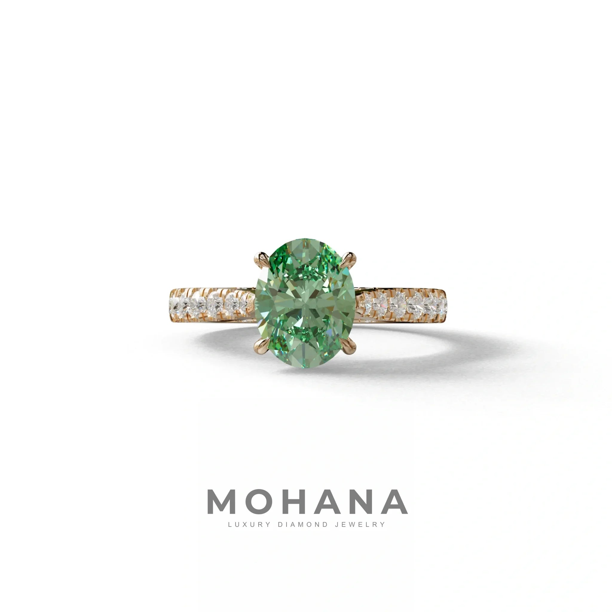 1.50 Carat Green Oval Cut Lab Diamond Engagement Ring - Scorpio - 10K Solid Gold / Rose Gold
