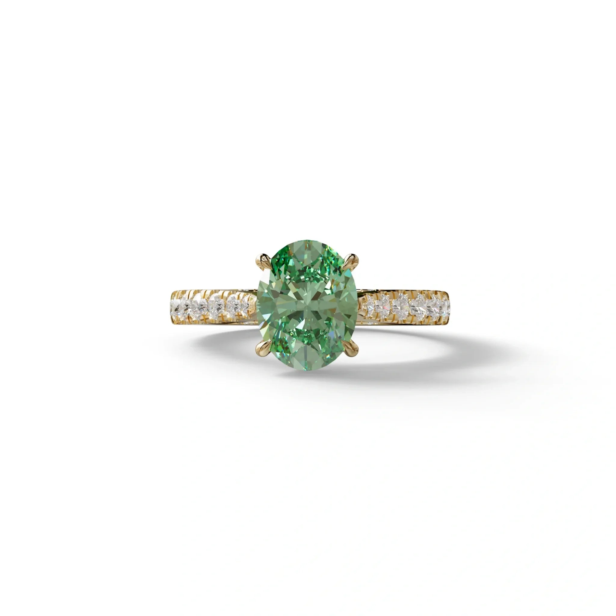 1.50 Carat Green Oval Cut Lab Diamond Engagement Ring - Scorpio - 10K Solid Gold / Yellow Gold