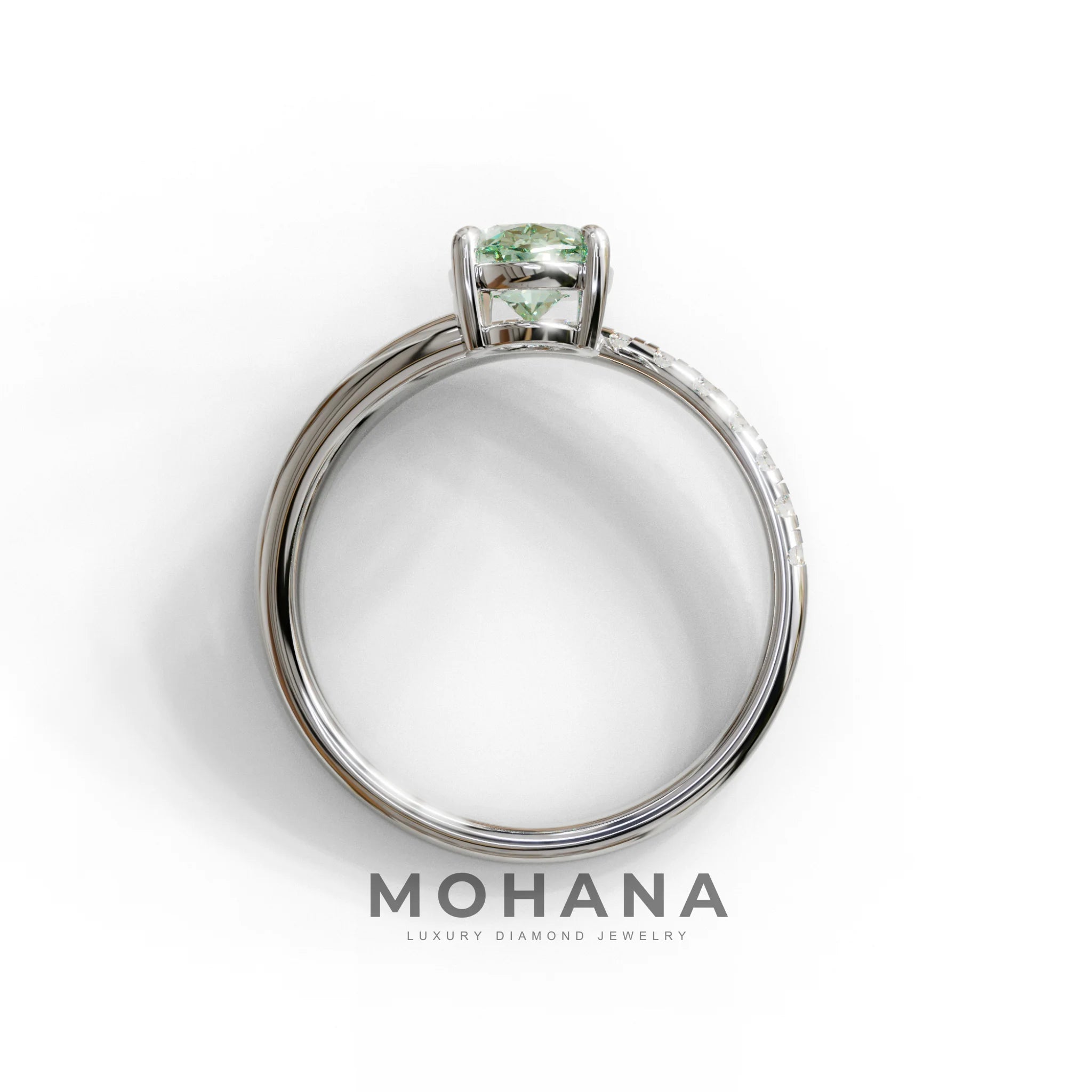 1.5 Carat S-Curve Green Oval Diamond Pave-set Diamond Ring - Bypass