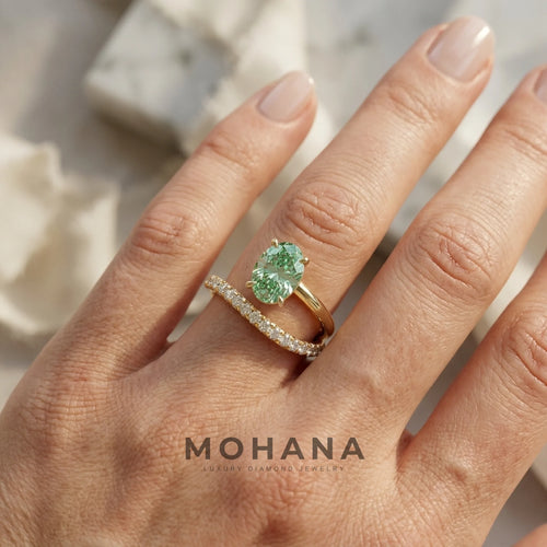 1.5 Carat Green Oval Cut Lab Diamond Bypass Ring – Pavé Wrap Design