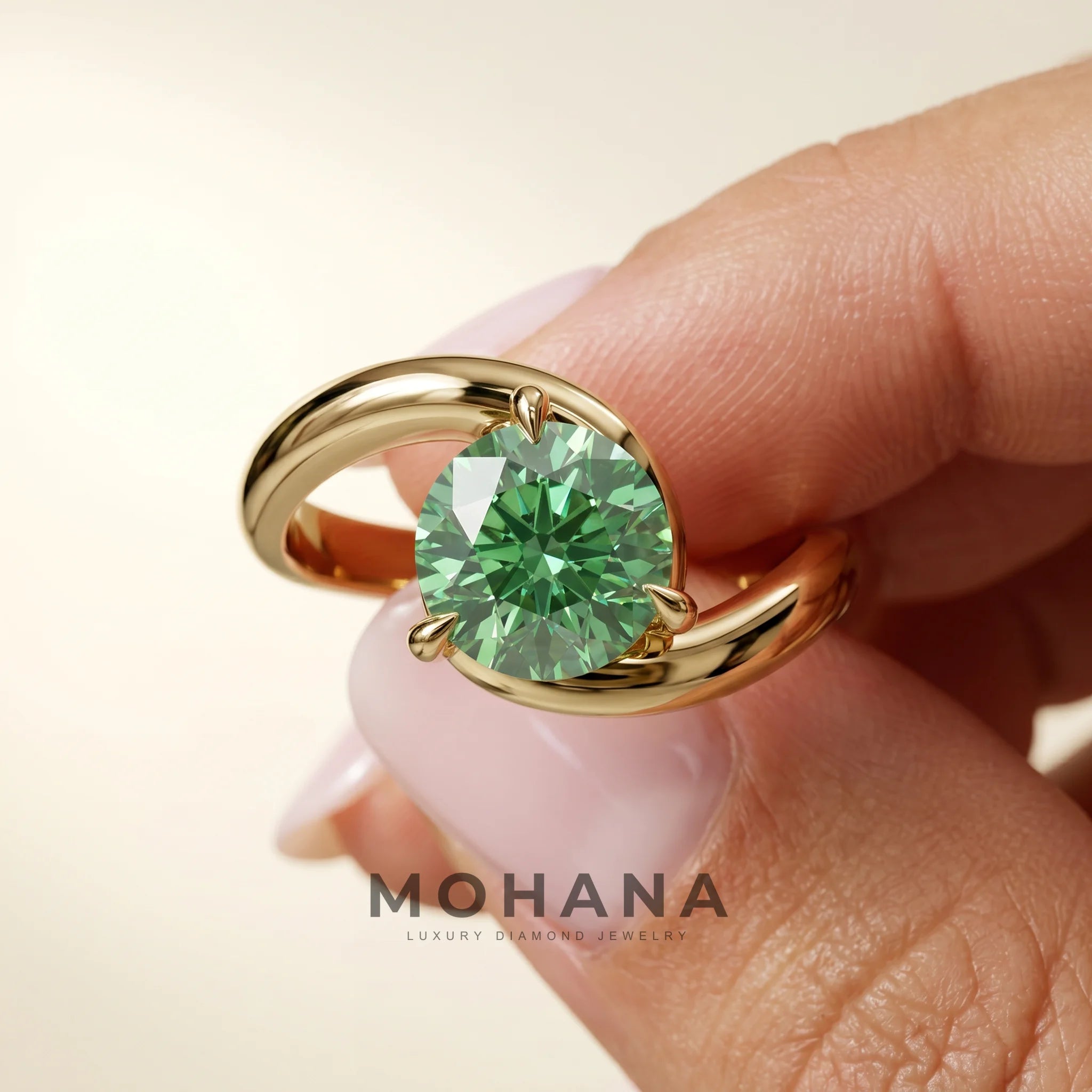 1.5 Carat Green Lab Grown Diamond Engagement Ring – Round Cut Solitaire | Tauras - Engagement Ring