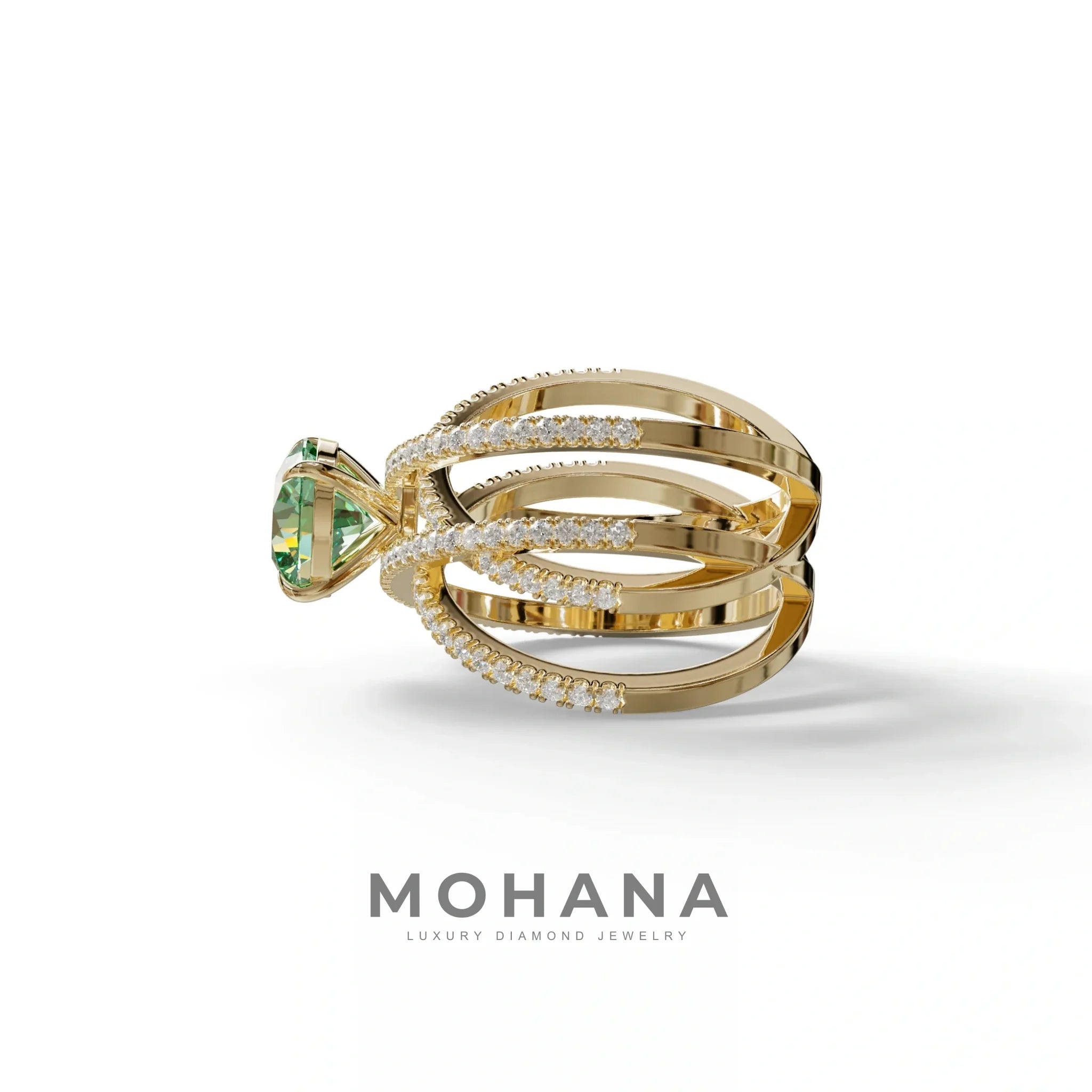 1.5 Carat Green Round Cut Criss Cross Lab Diamond Ring - Elegant