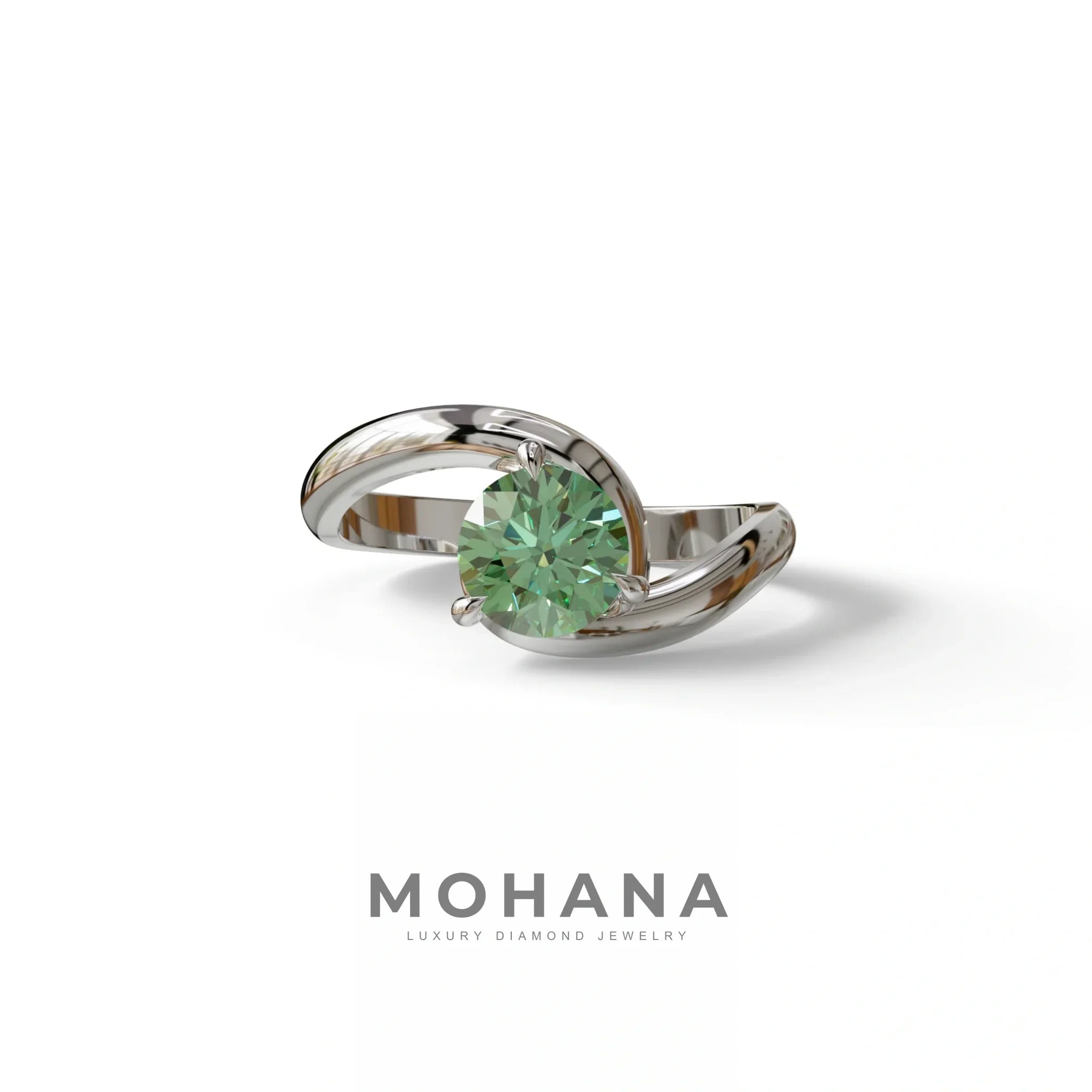 1.5 Carat Green Round Cut Solitaire Lab Diamond Ring - Tauras - 10K Solid Gold / White Gold