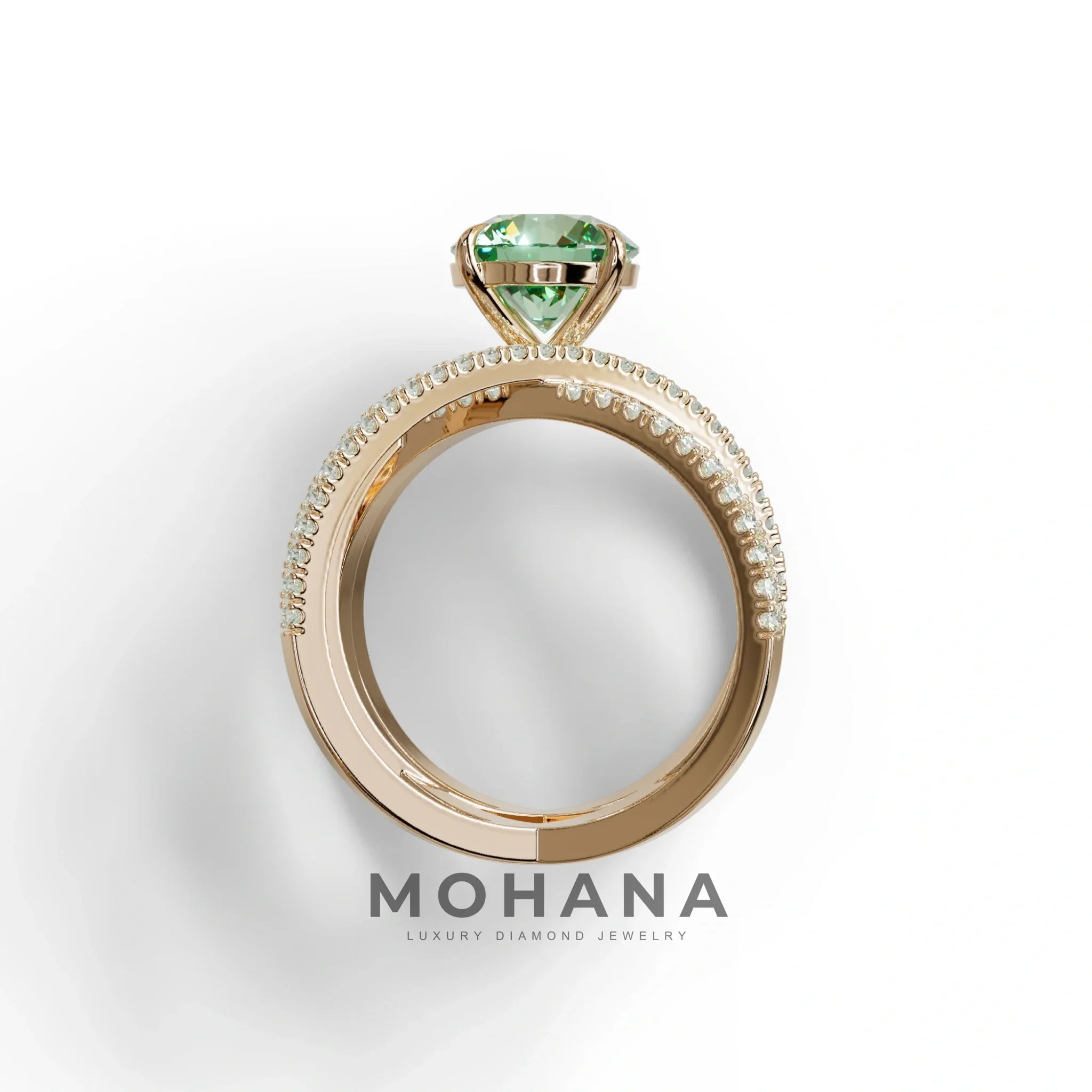 1.5 Carat Green Round Cut Criss Cross Lab Diamond Ring - Elegant
