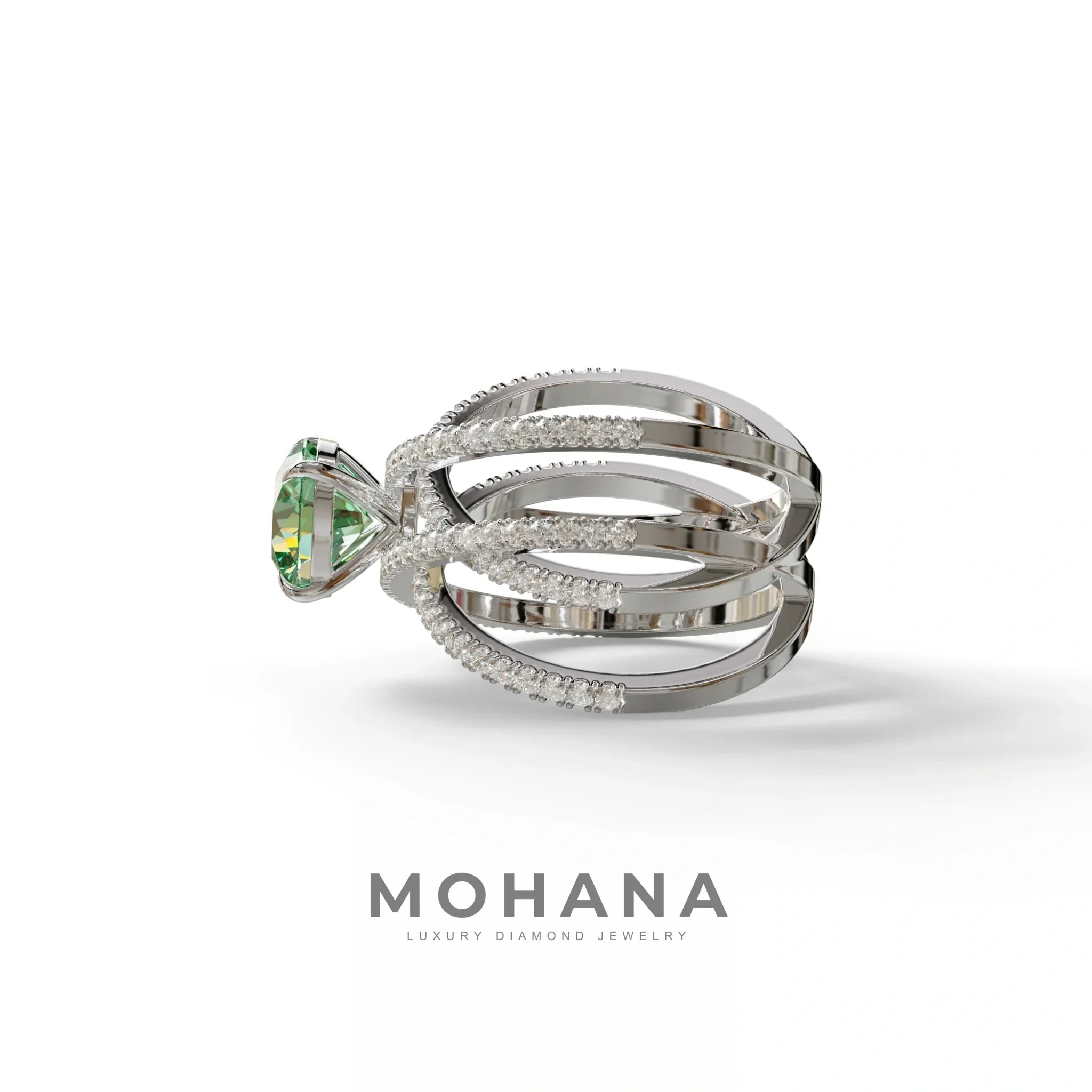1.5 Carat Green Round Cut Criss Cross Lab Diamond Ring - Elegant