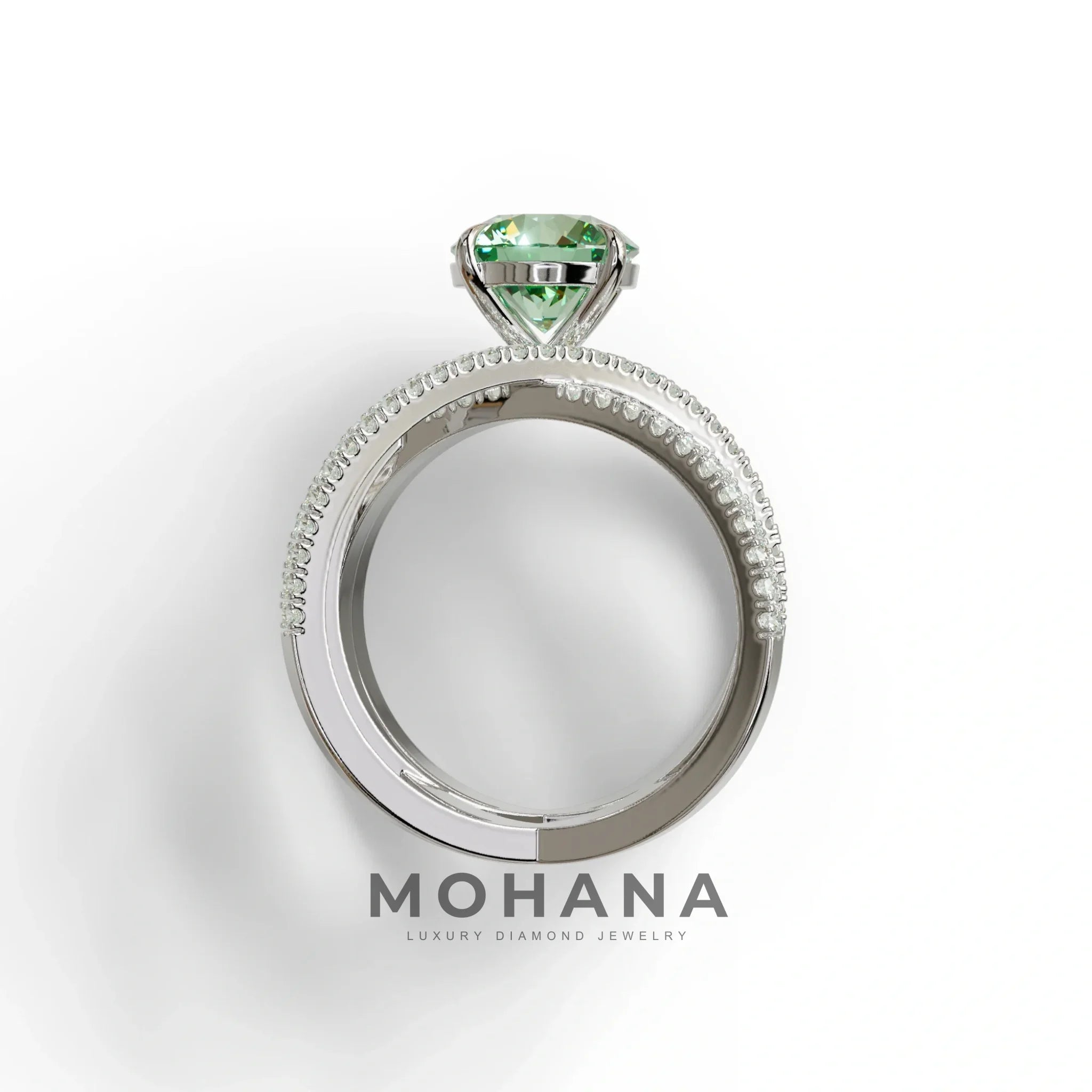 1.5 Carat Green Round Cut Criss Cross Lab Diamond Ring - Elegant