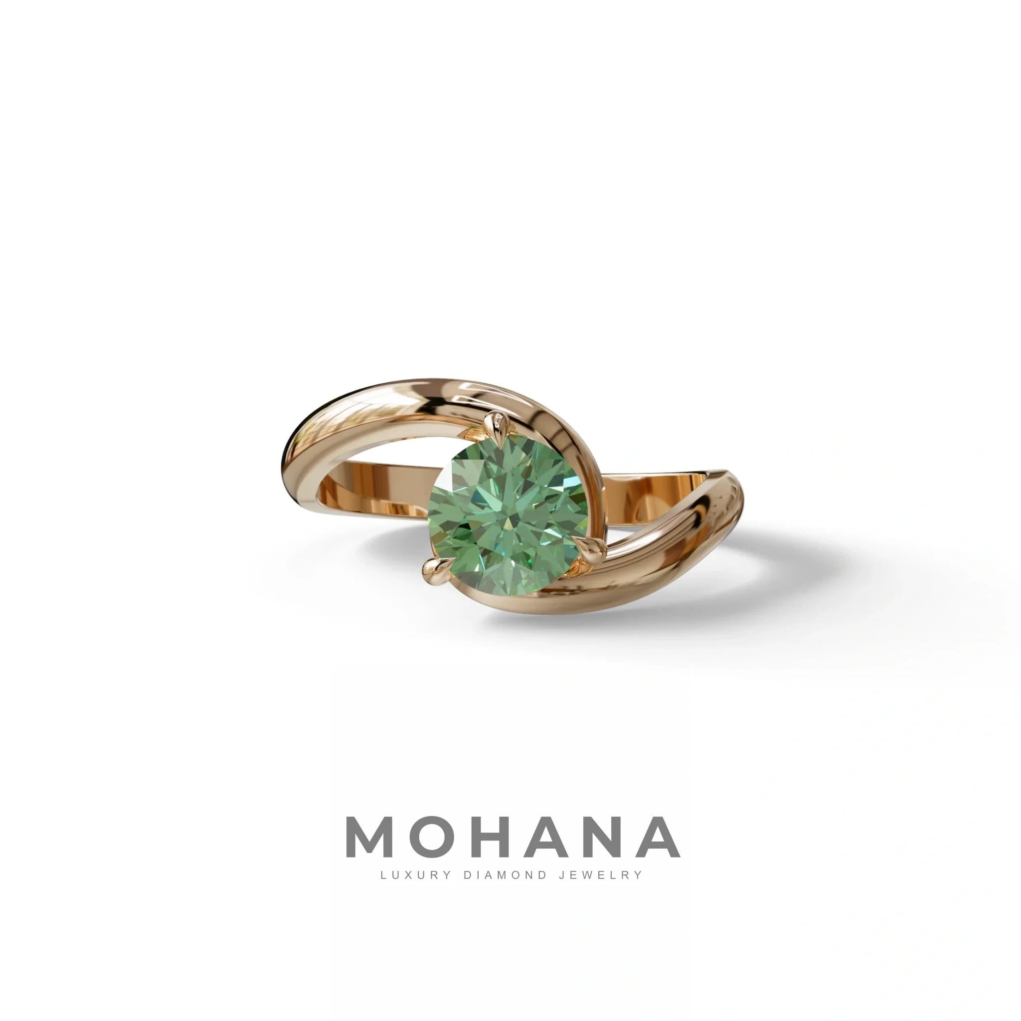 1.5 Carat Green Round Cut Solitaire Lab Diamond Ring - Tauras - 10K Solid Gold / Rose Gold