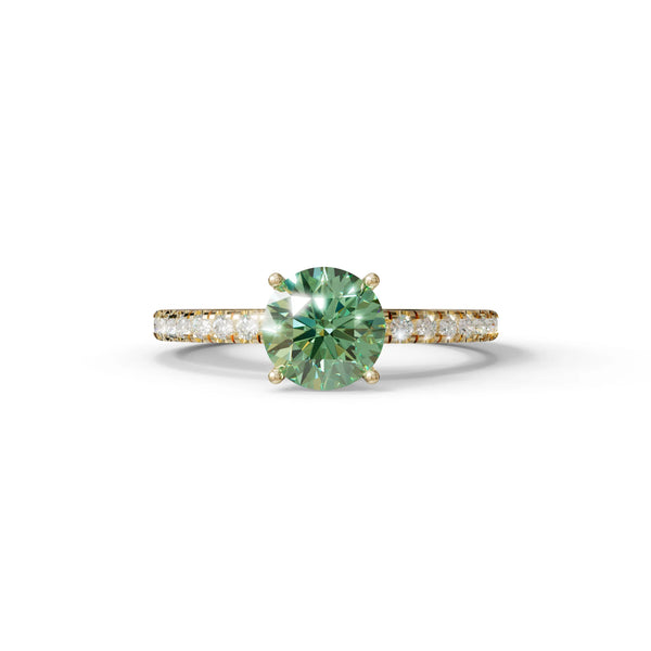1.5 Carat Green Lab Grown Diamond Engagement Ring – Round Cut Pavé