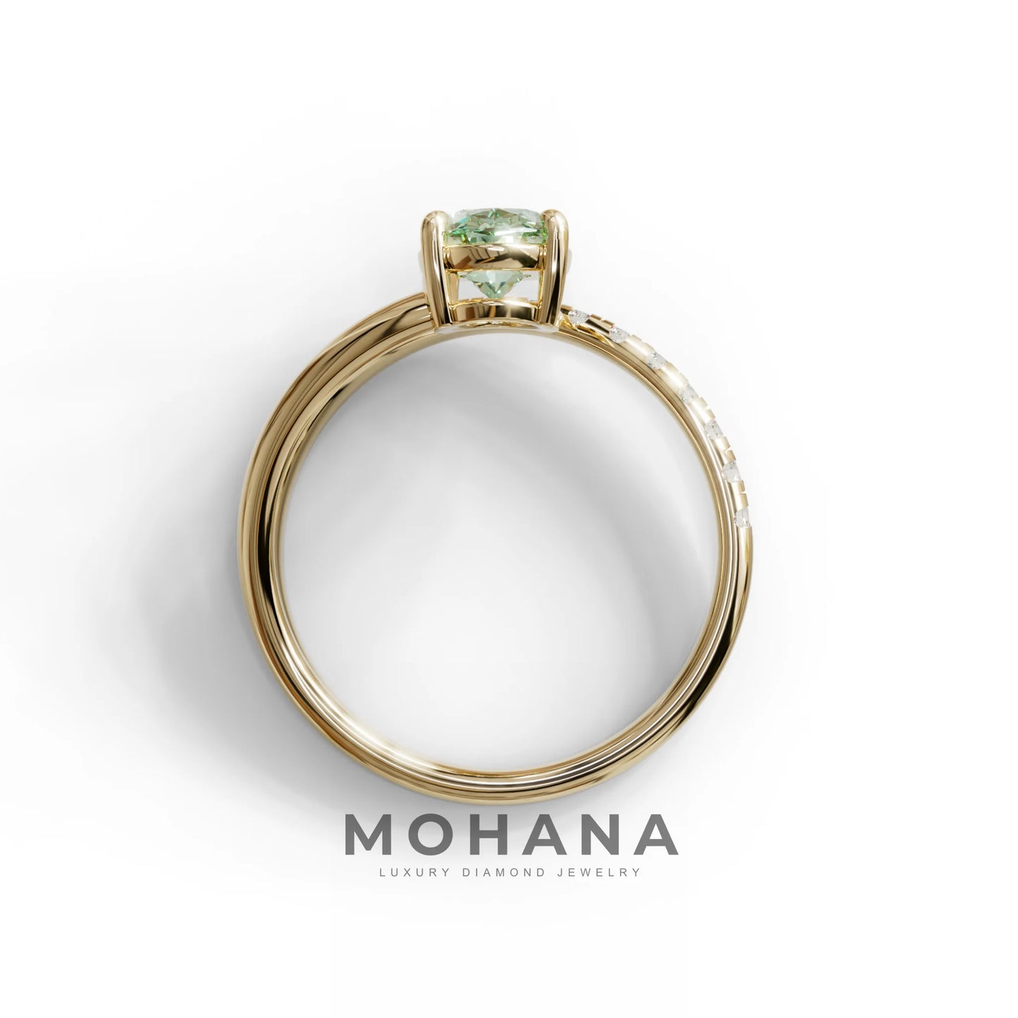 1.5 Carat S-Curve Green Oval Diamond Pave-set Diamond Ring - Bypass